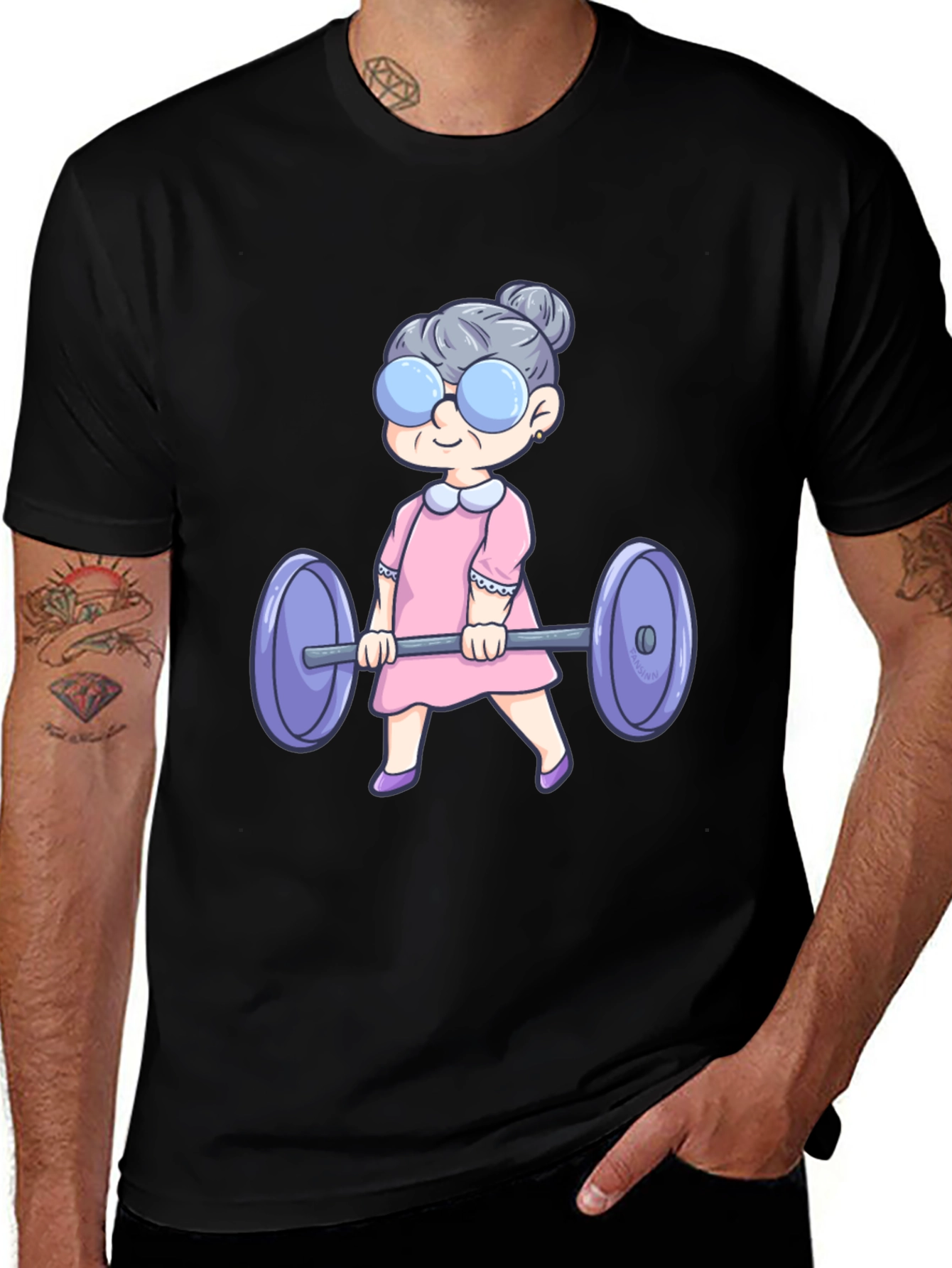 Variant 27 of Strong Grandma Black T-Shirt - Weightlifting Granny Tee