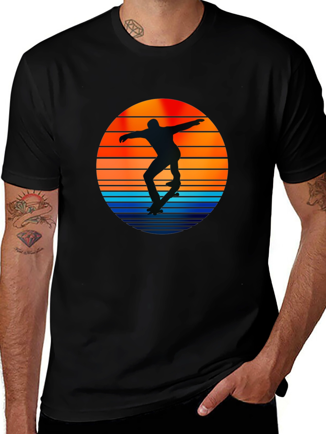 Variant 4 of Skater Silhouette Retro Sunset Graphic Tee