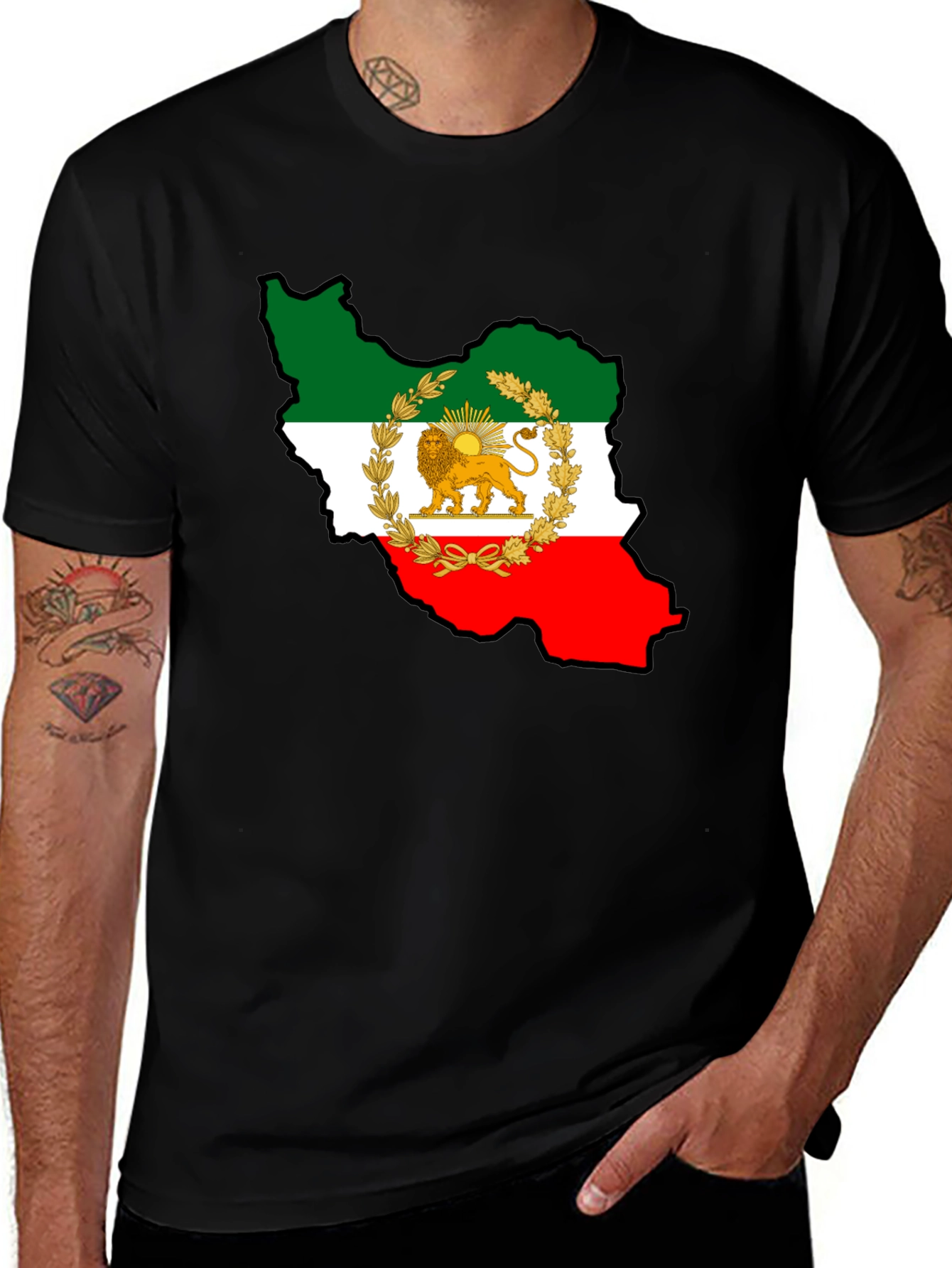 Iran Flag Map T-Shirt - Black Crew Neck Tee