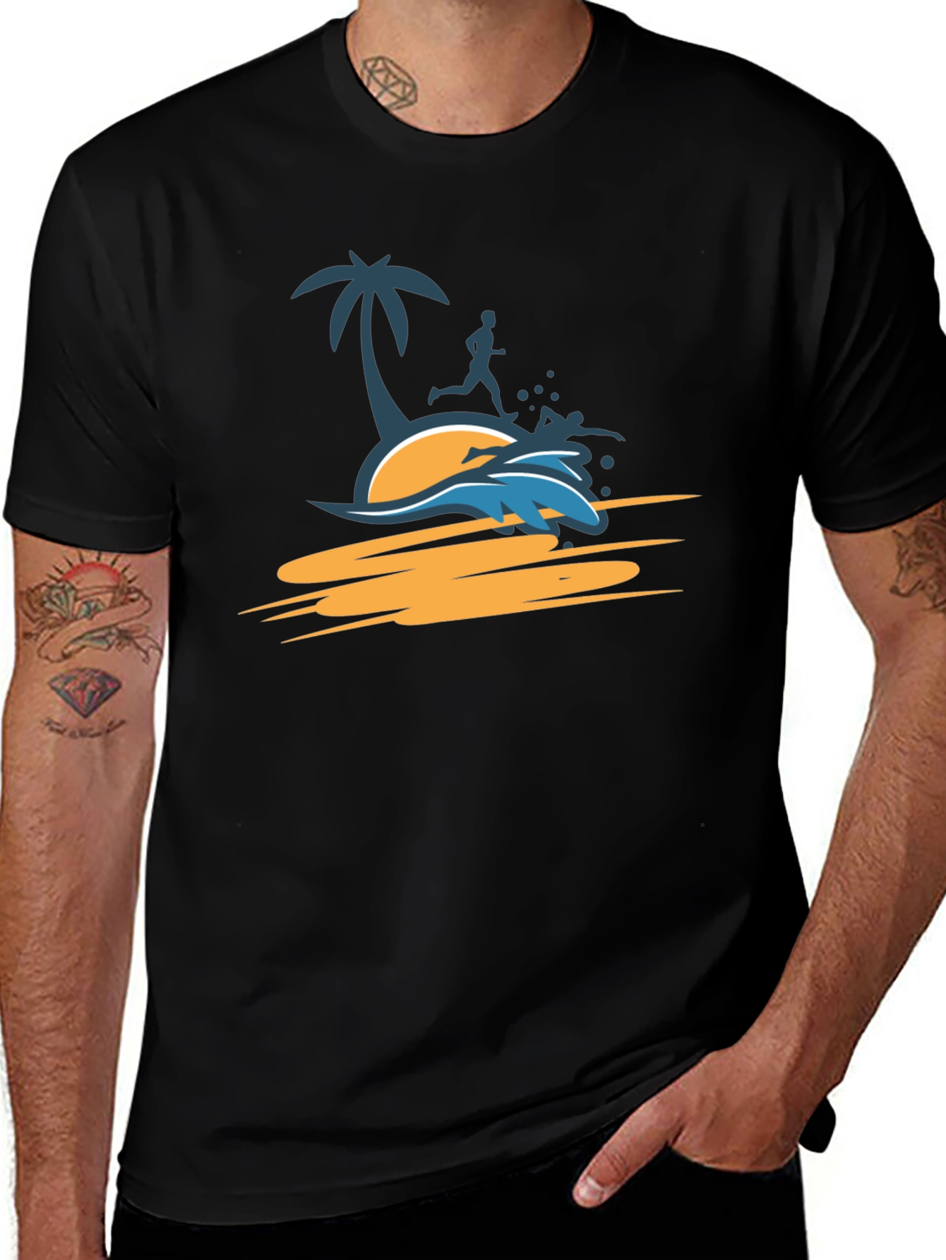 Variant 5 of Tropical Beach Run T-Shirt - Black