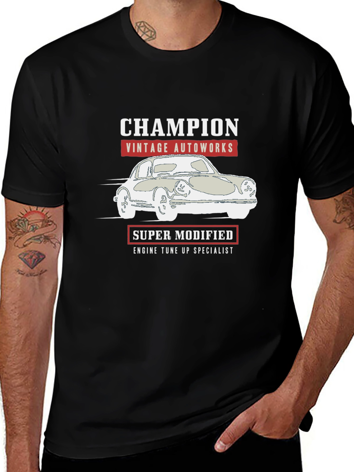 Variant 21 of Champion Vintage Autoworks T-Shirt - Super Modified Engine Tune Up
