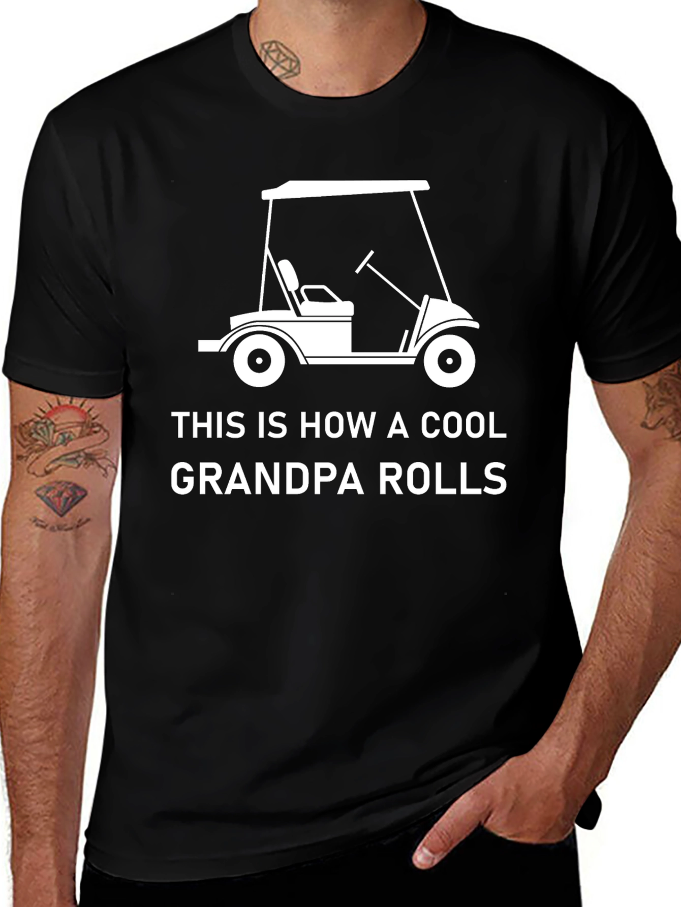 Variant 13 of Cool Grandpa Golf Cart T-Shirt - Black Cotton Tee