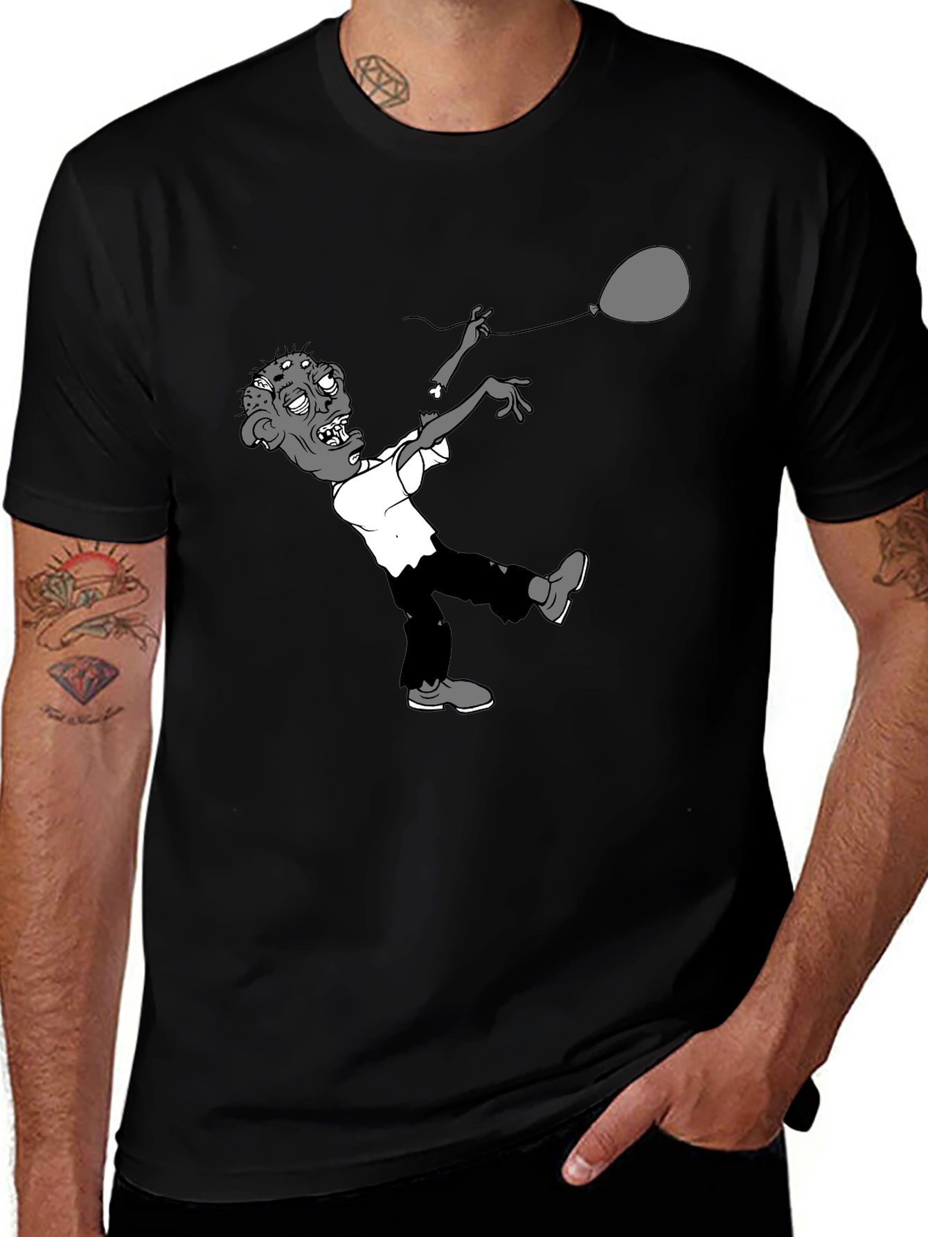 Variant 12 of Zombie Balloon Graphic Tee - Black T-Shirt