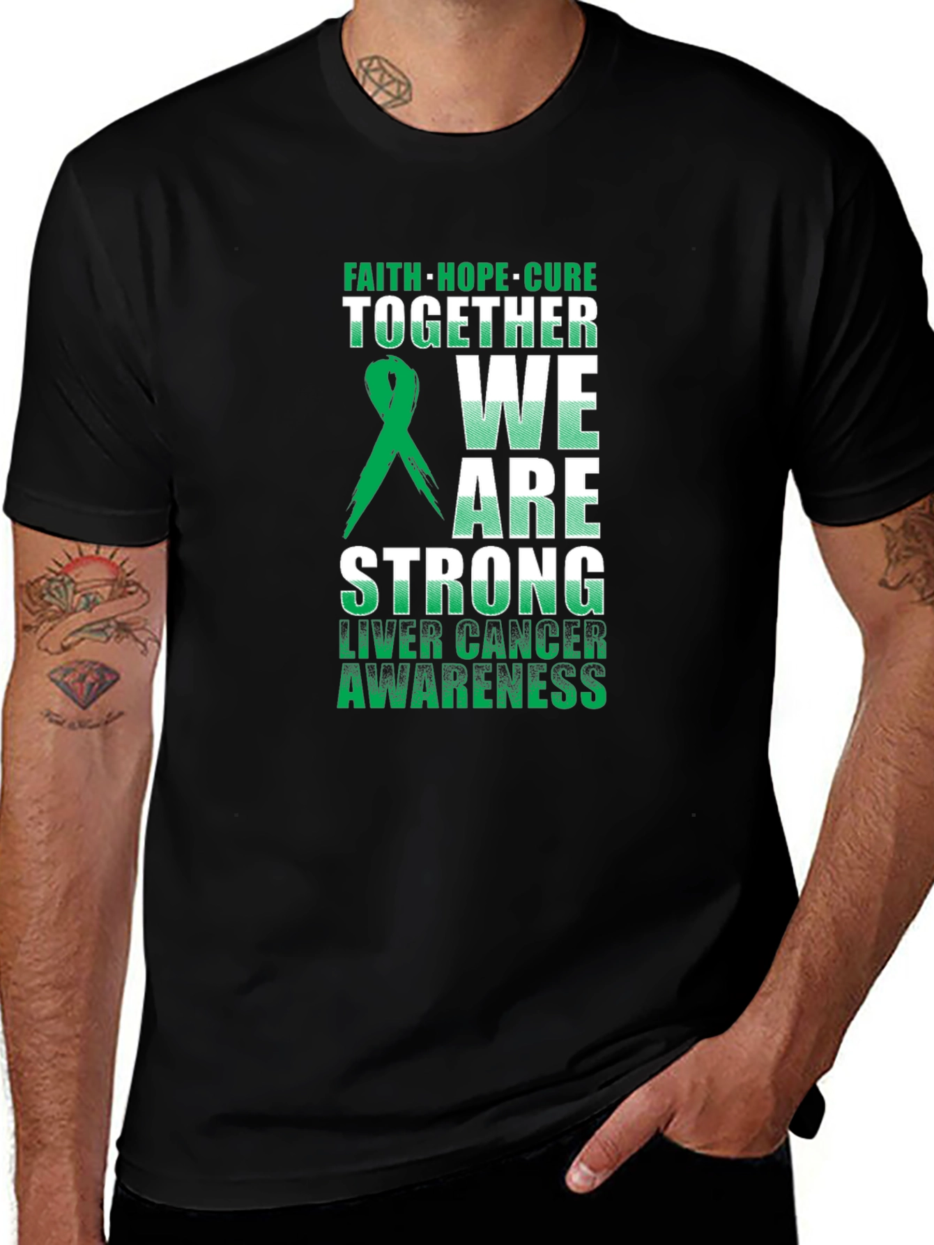 Liver Cancer Awareness T-Shirt - Faith, Hope, Cure 