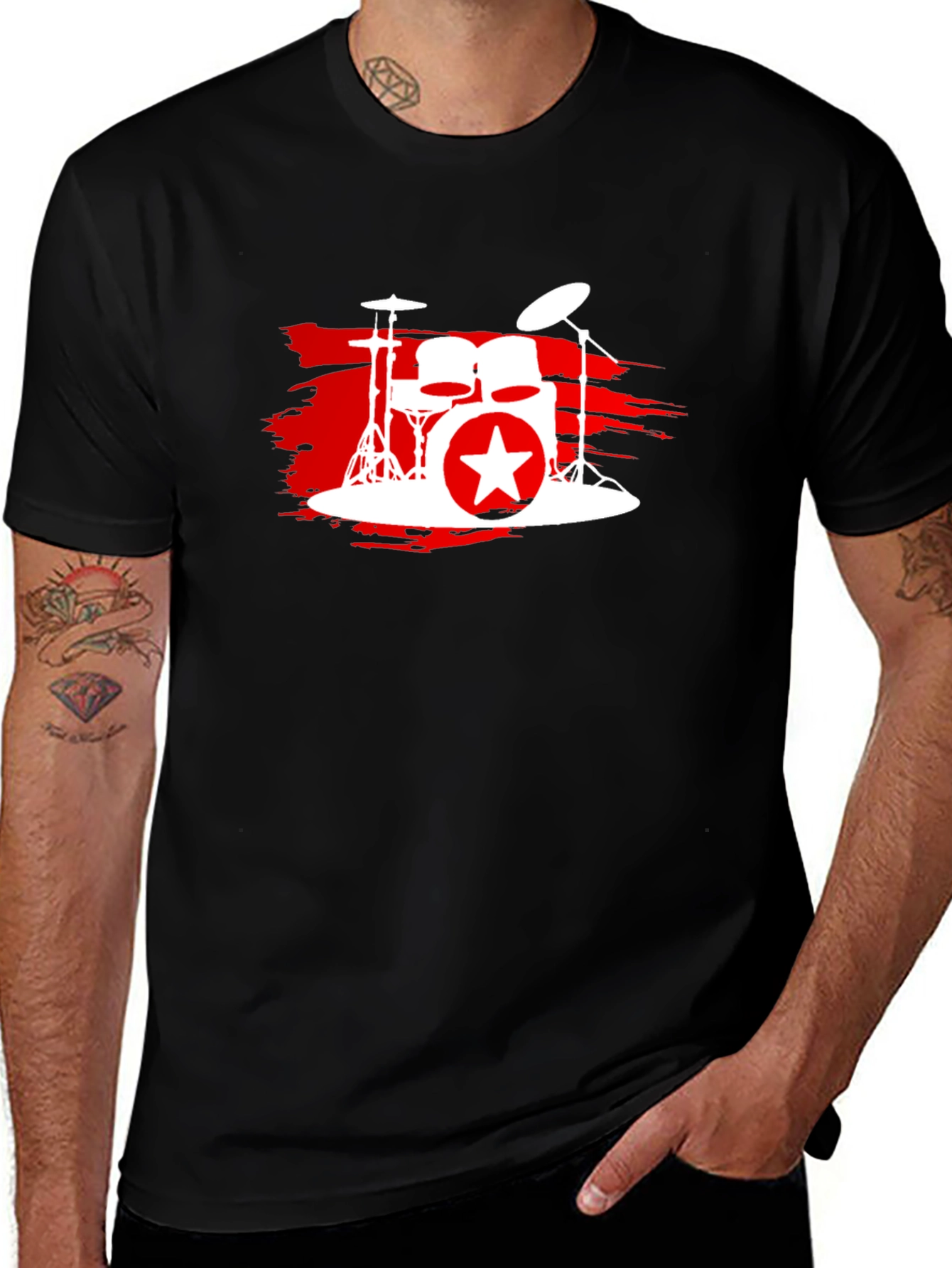 Black Drum Kit Star Graphic T-Shirt - Black main image