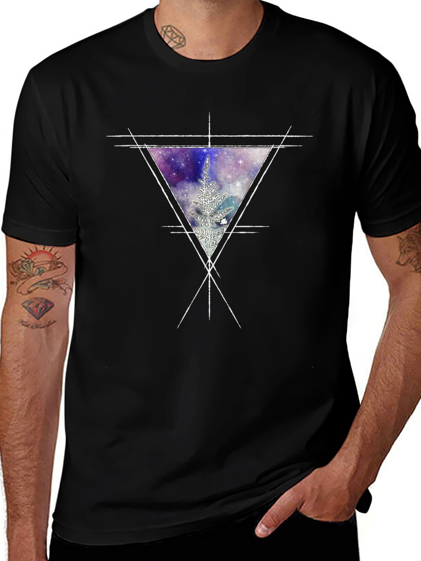 Variant 29 of Galaxy Triangle Graphic Tee - Men's Black T-Shirt
