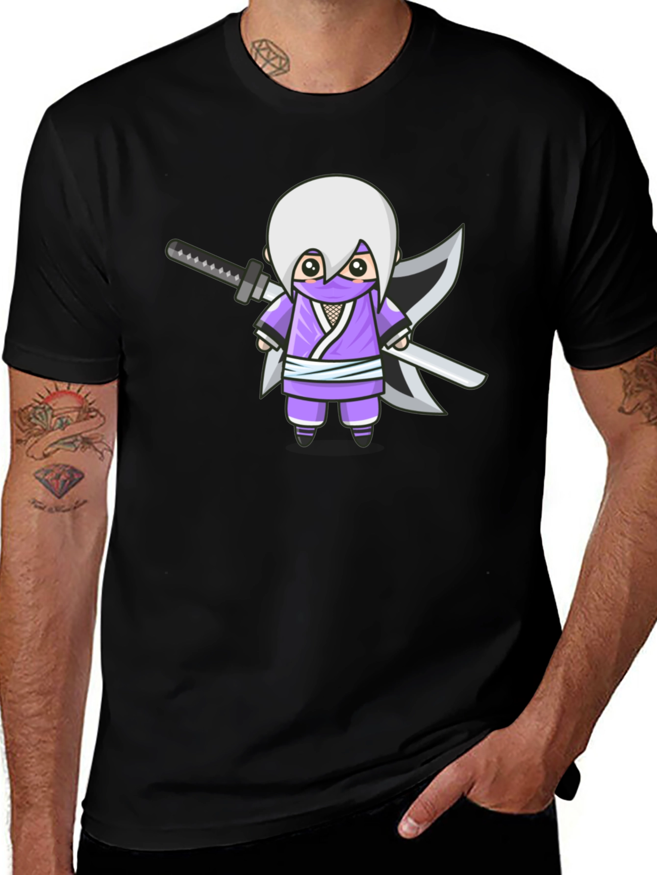 Variant 21 of Ninja Cartoon Graphic T-Shirt - Black Cotton Tee