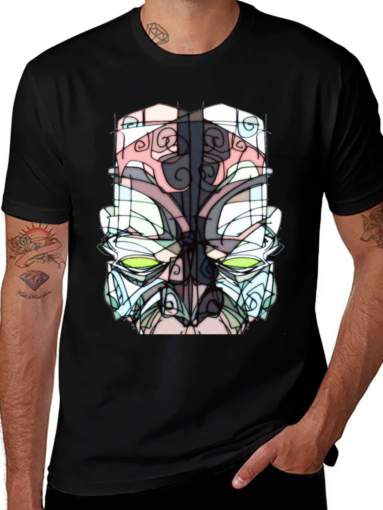 Abstract Mask Graphic Tee - Unique Design T-Shirt