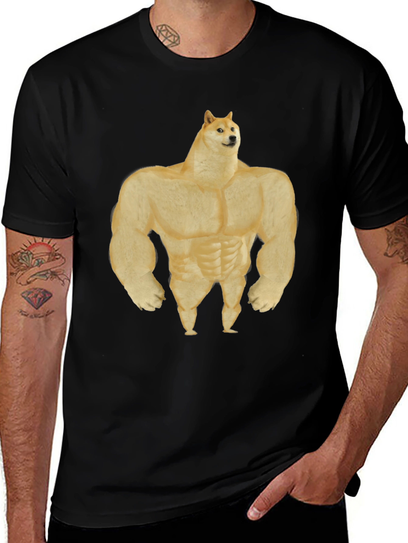 Variant 4 of Buff Doge Meme Graphic Tee - Black Cotton T-Shirt