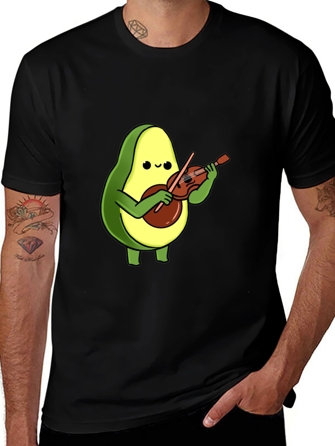 Variant 2 of Avocado Violinist Graphic Tee - Unisex Black T-Shirt