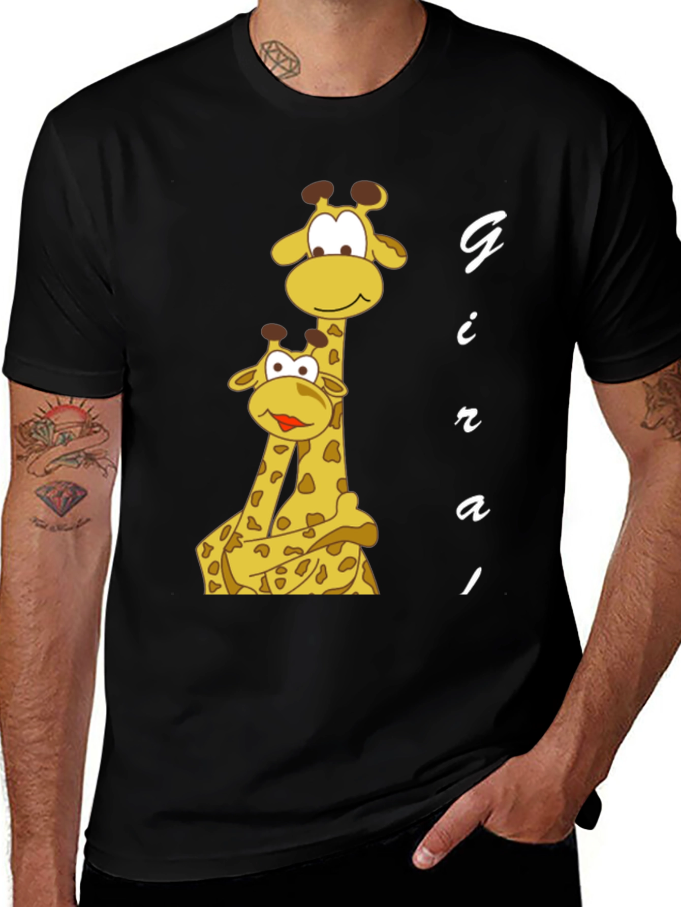 Variant 28 of Giraffe Family Graphic Tee - Black Cotton T-Shirt