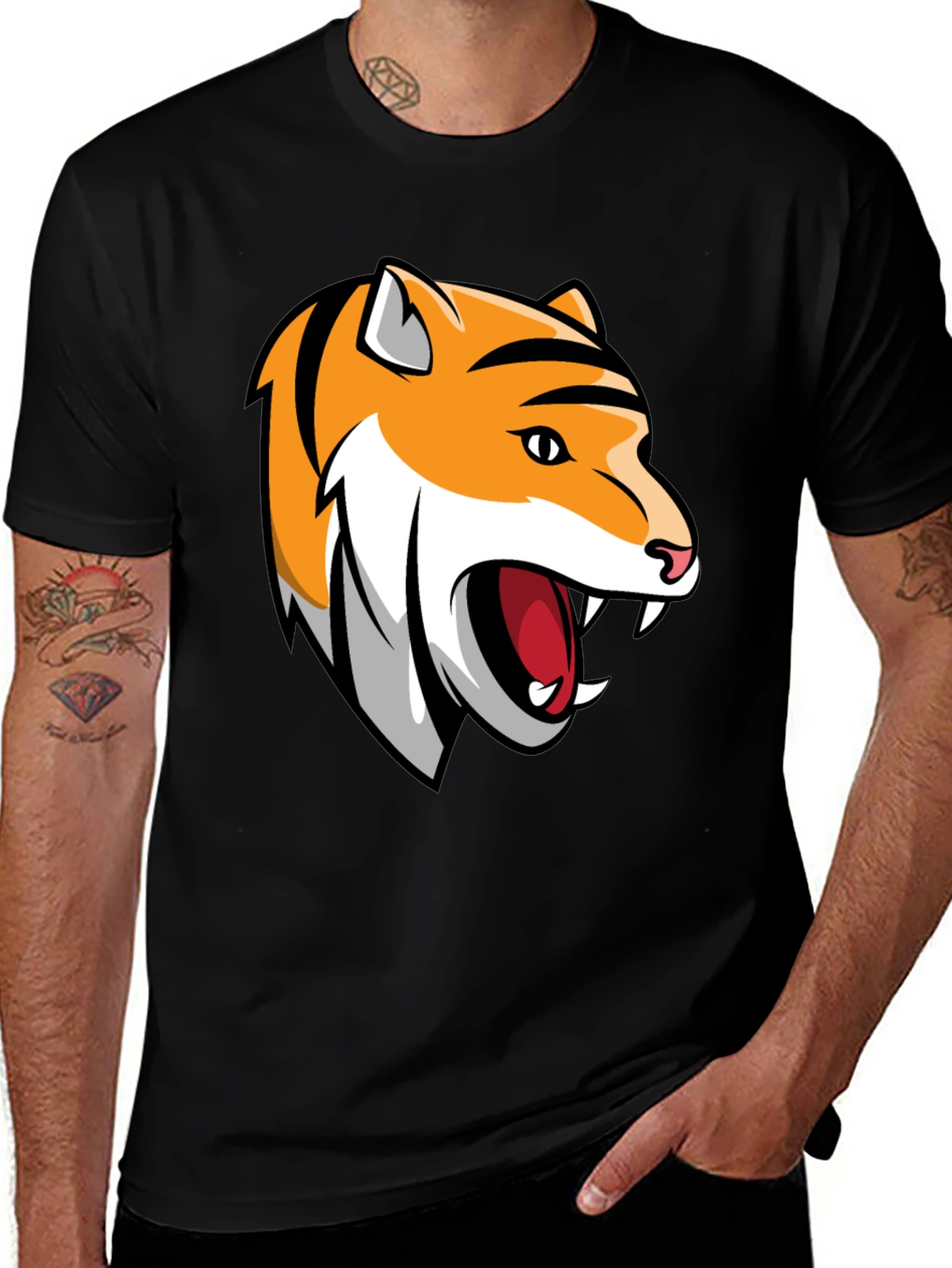 Variant 12 of Roaring Tiger Graphic Tee - Black Cotton T-Shirt