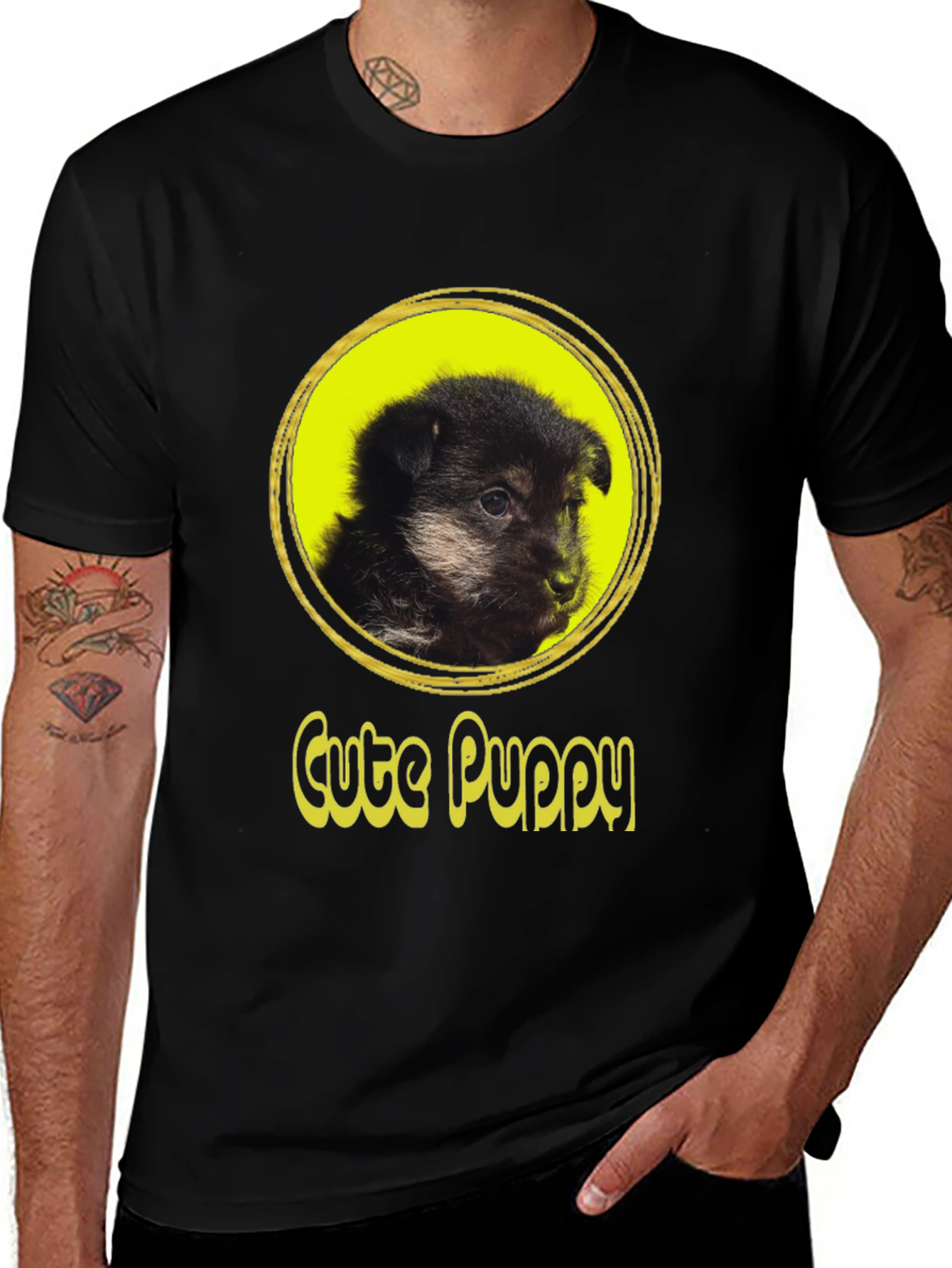 Variant 21 of Cute Puppy Graphic T-Shirt - Black Cotton Tee