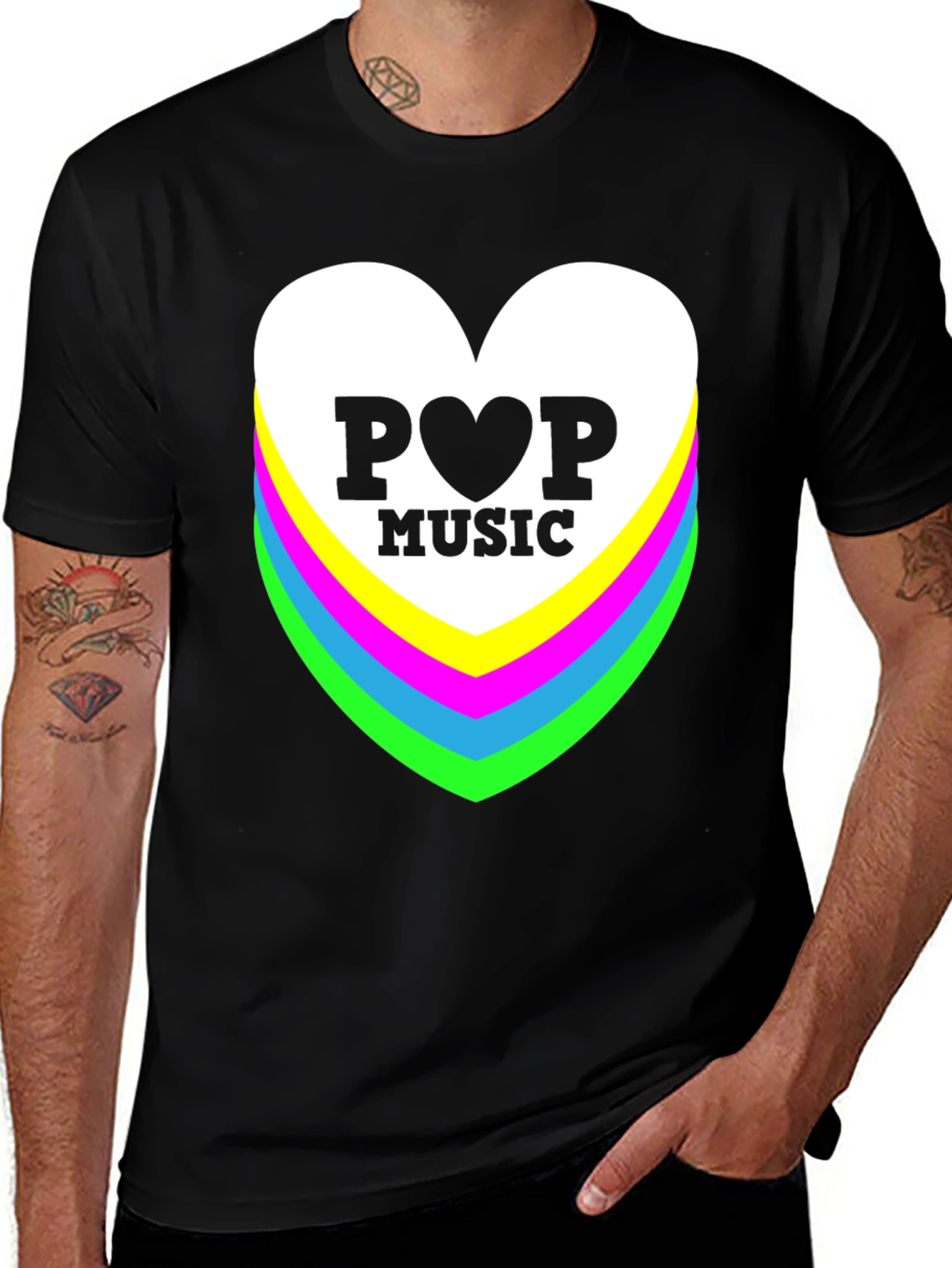 Variant 2 of Pop Music Heart Graphic Black T-Shirt