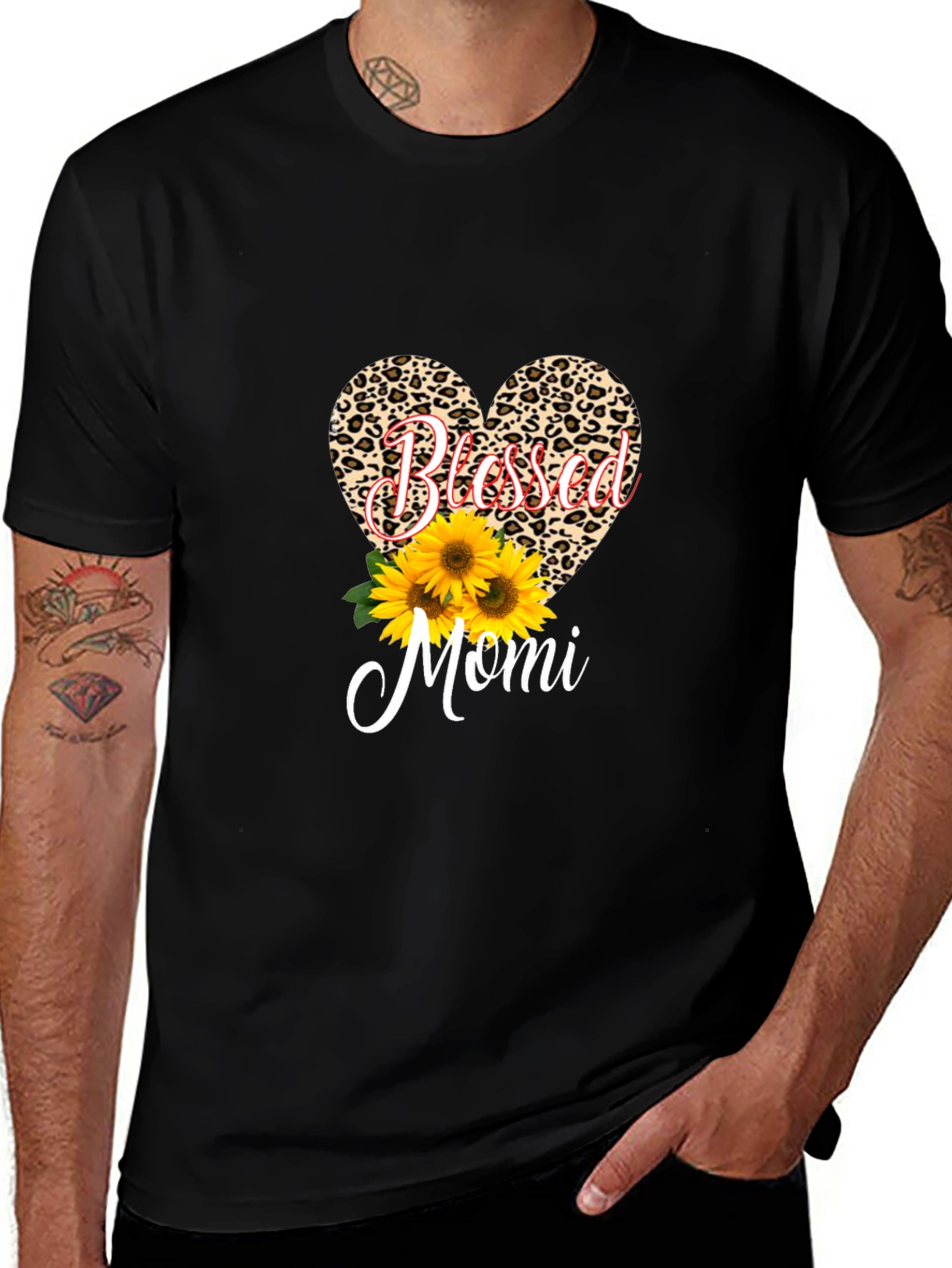 Blessed Momi Leopard Heart Graphic Tee