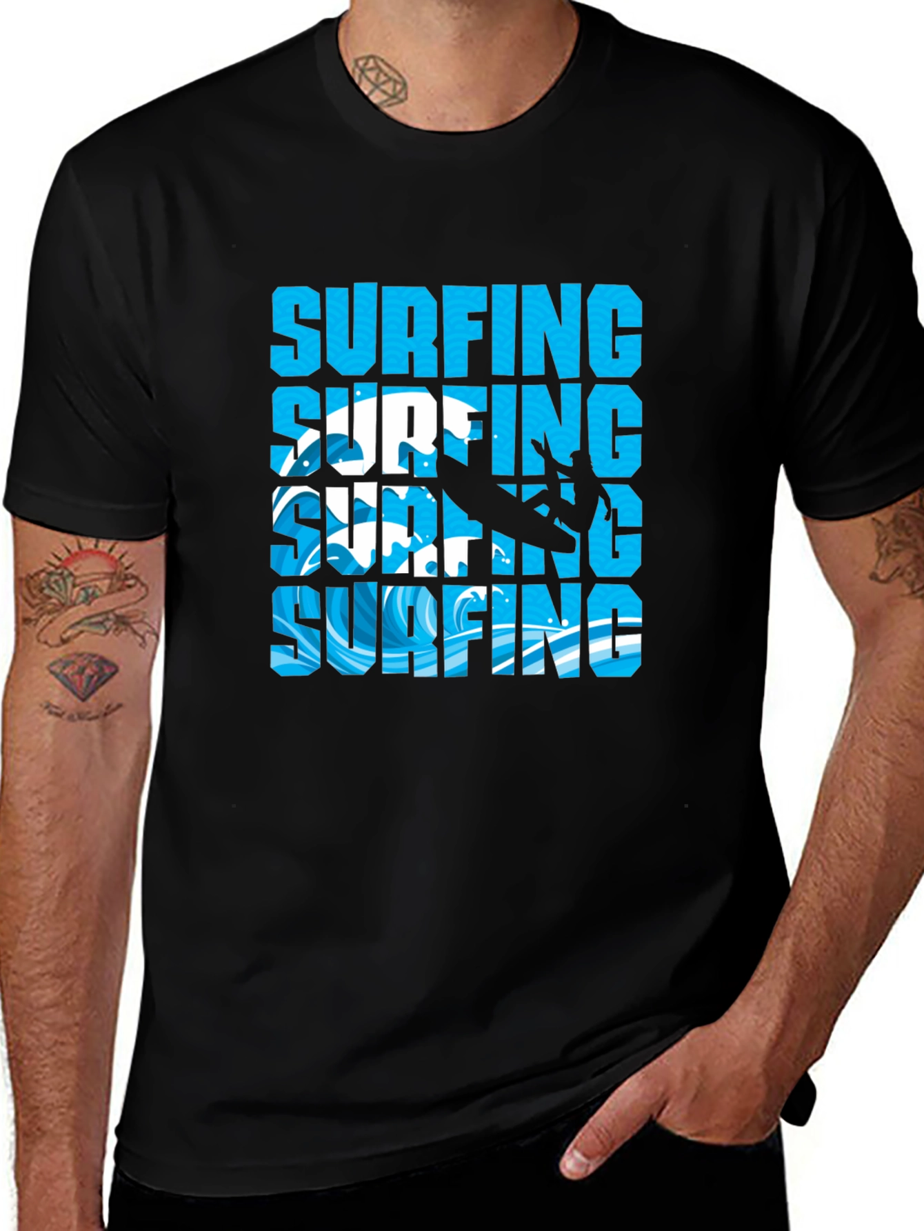 Variant 8 of Surfing Graphic Tee - Black Cotton T-Shirt