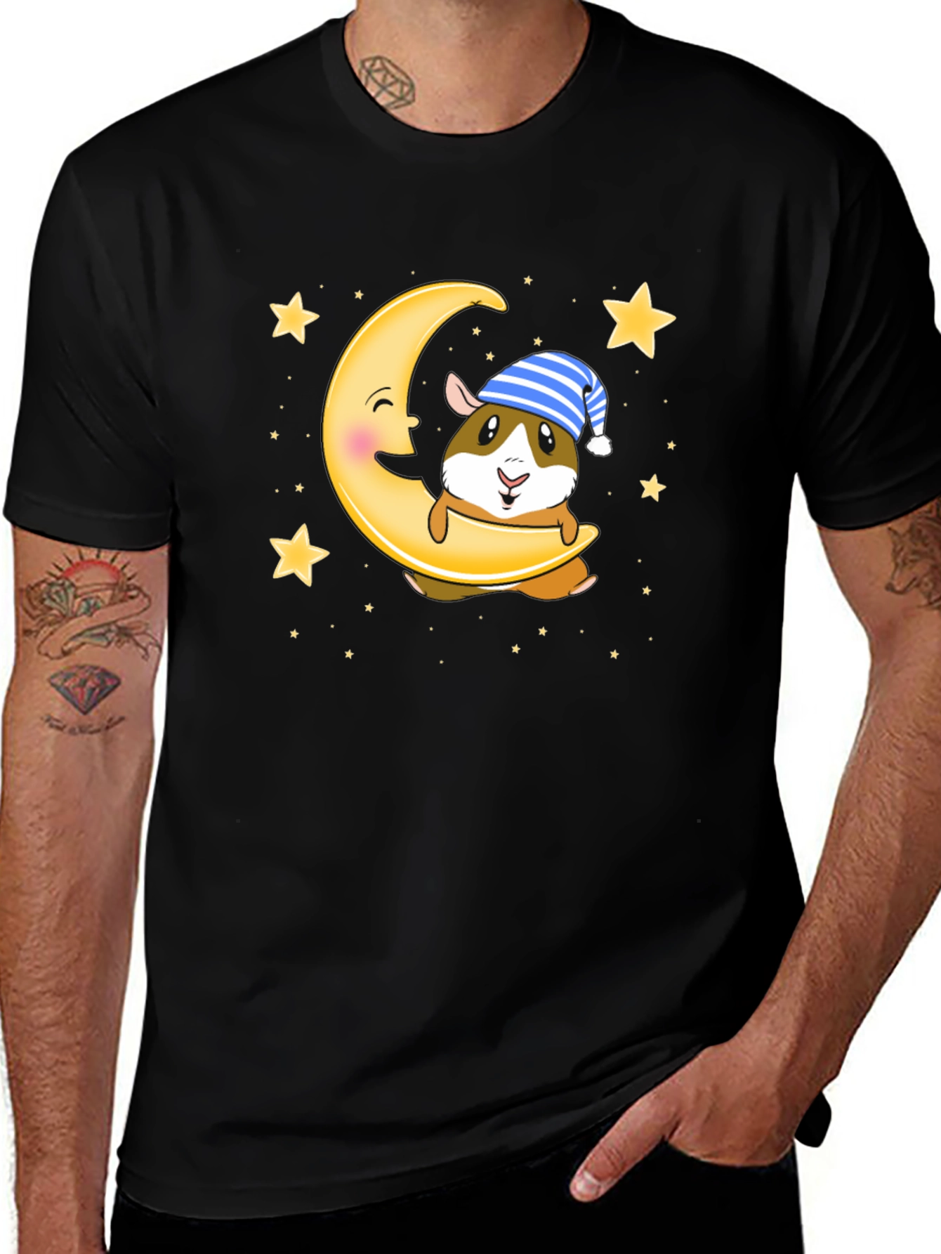 Variant 15 of Cute Guinea Pig on Moon T-Shirt - Sleepy Time Tee