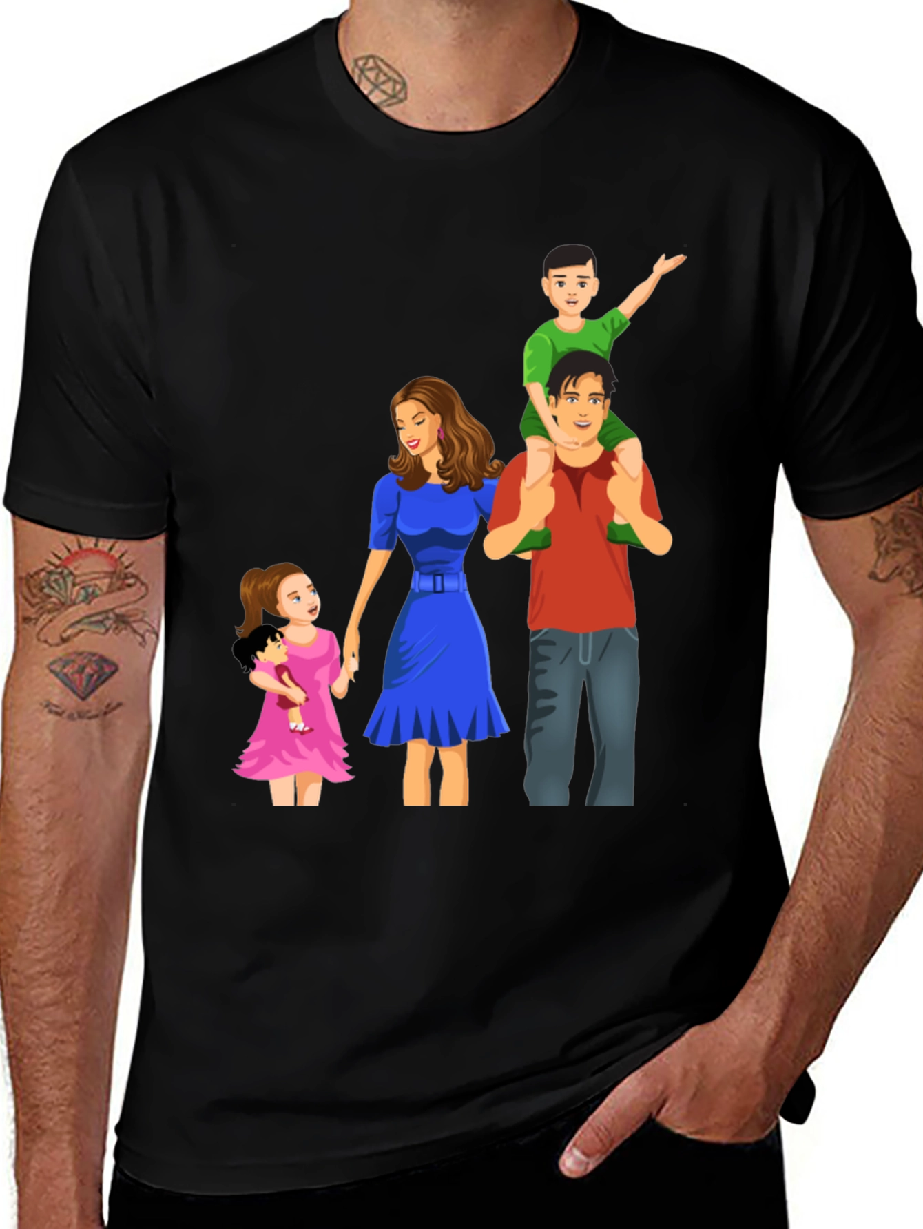 Variant 13 of Family Cartoon Graphic Black T-Shirt
