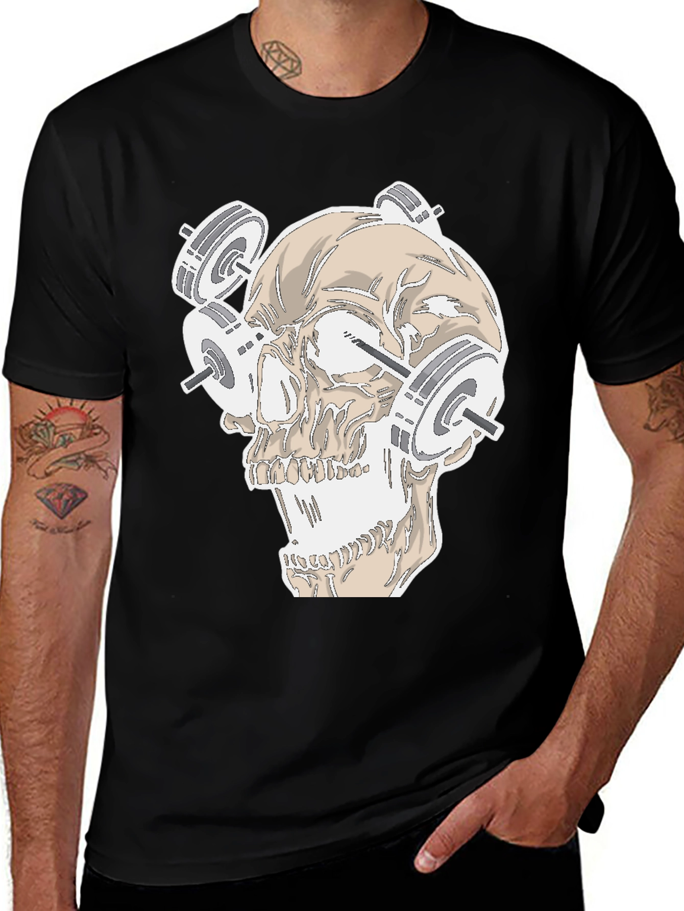 Variant 30 of Weightlifting Skull Graphic Tee - Black