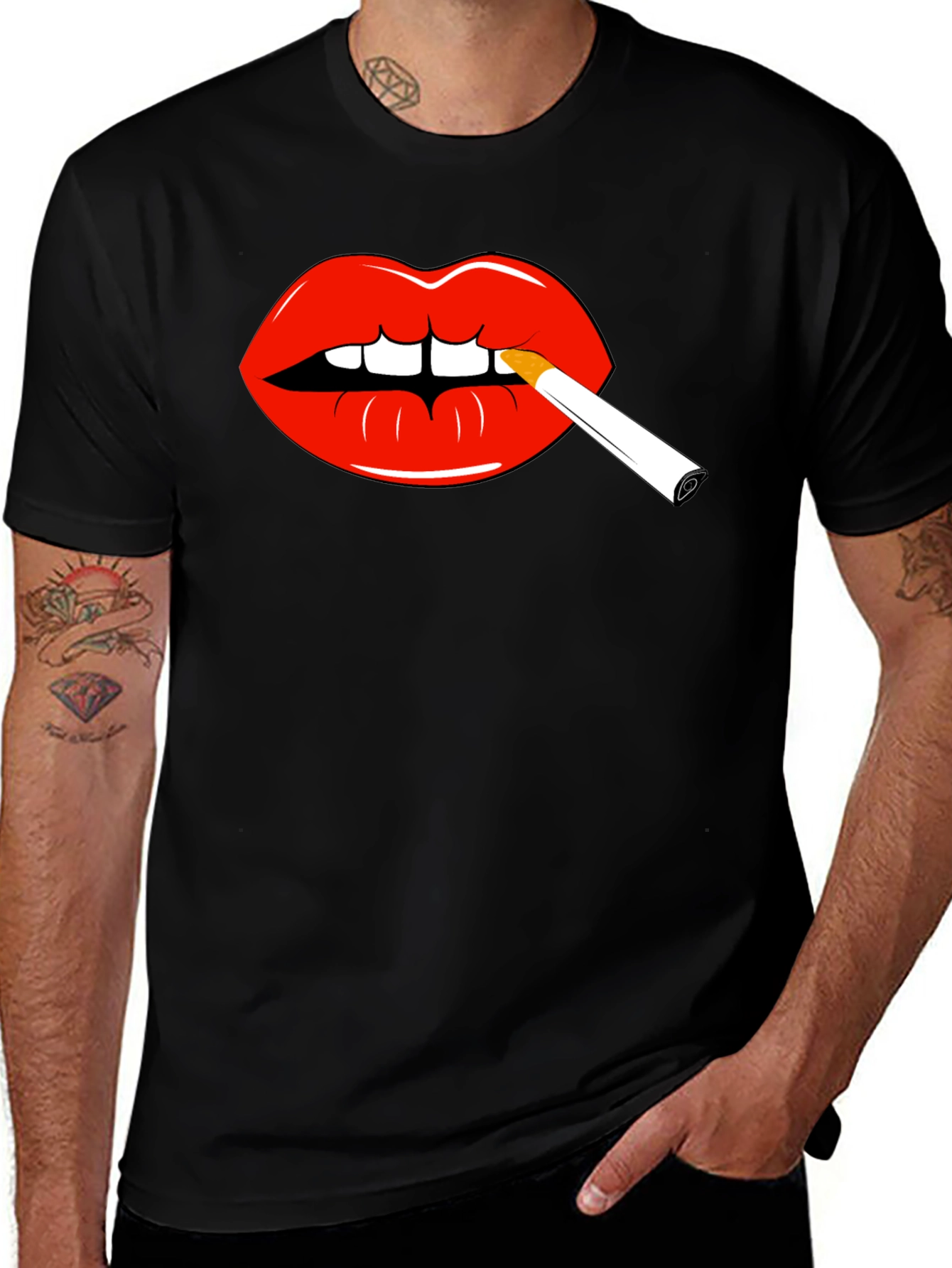 Variant 9 of Lips Smoking Cigarette Graphic Tee - Bold Statement Shirt