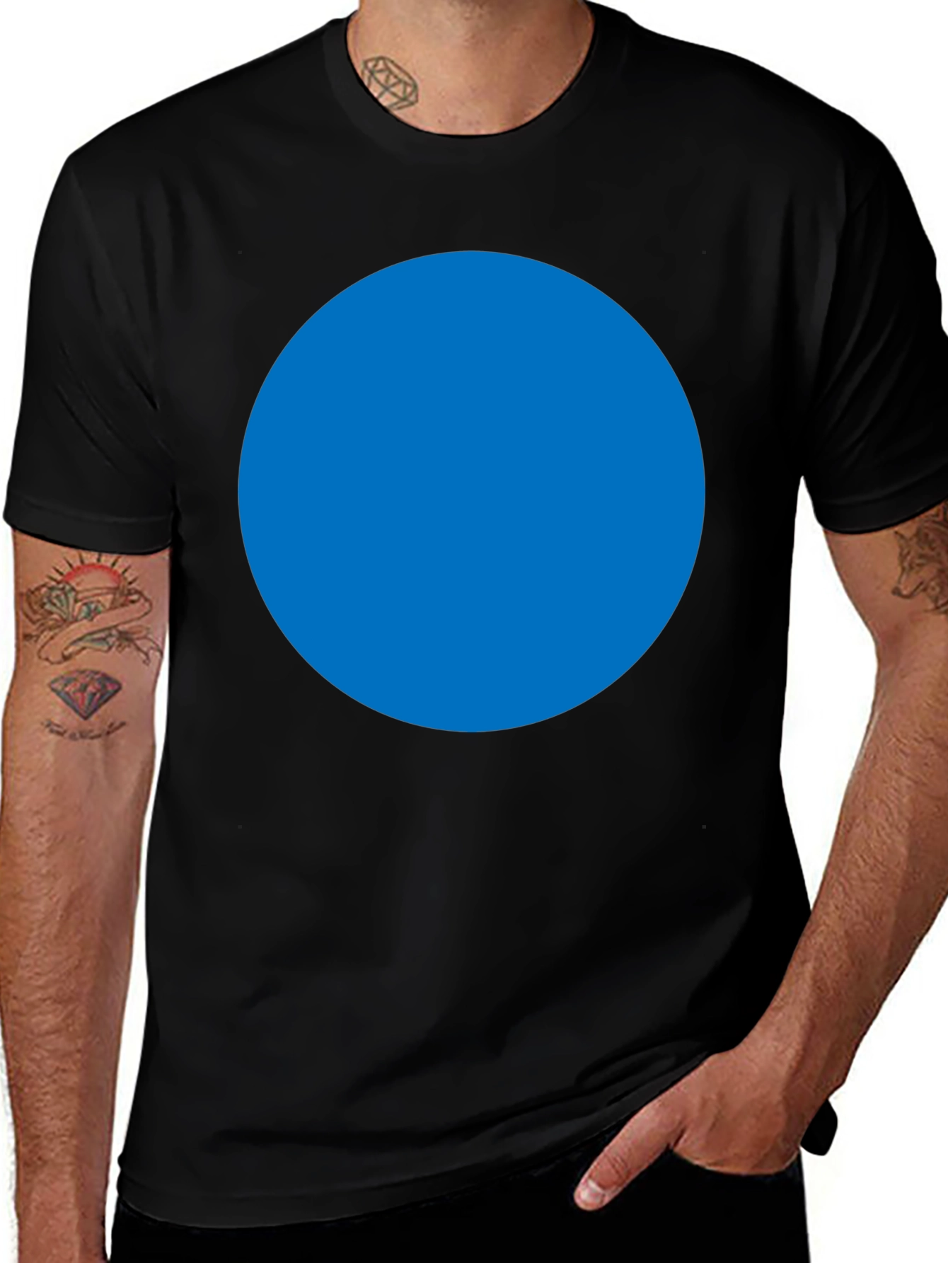 Variant 23 of Men's Black T-Shirt with Blue Circle Design