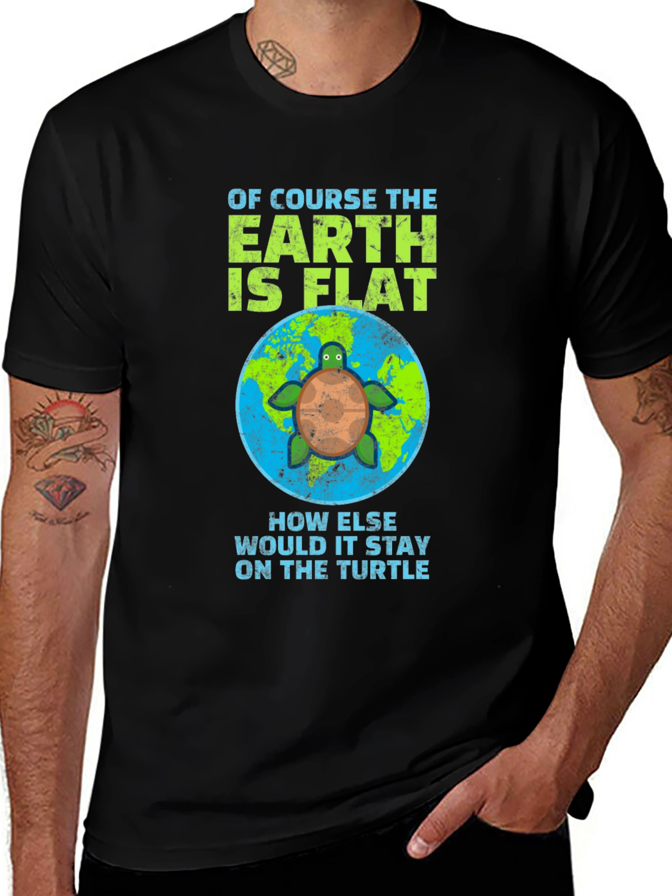 Variant 10 of Flat Earth Turtle Humor T-Shirt