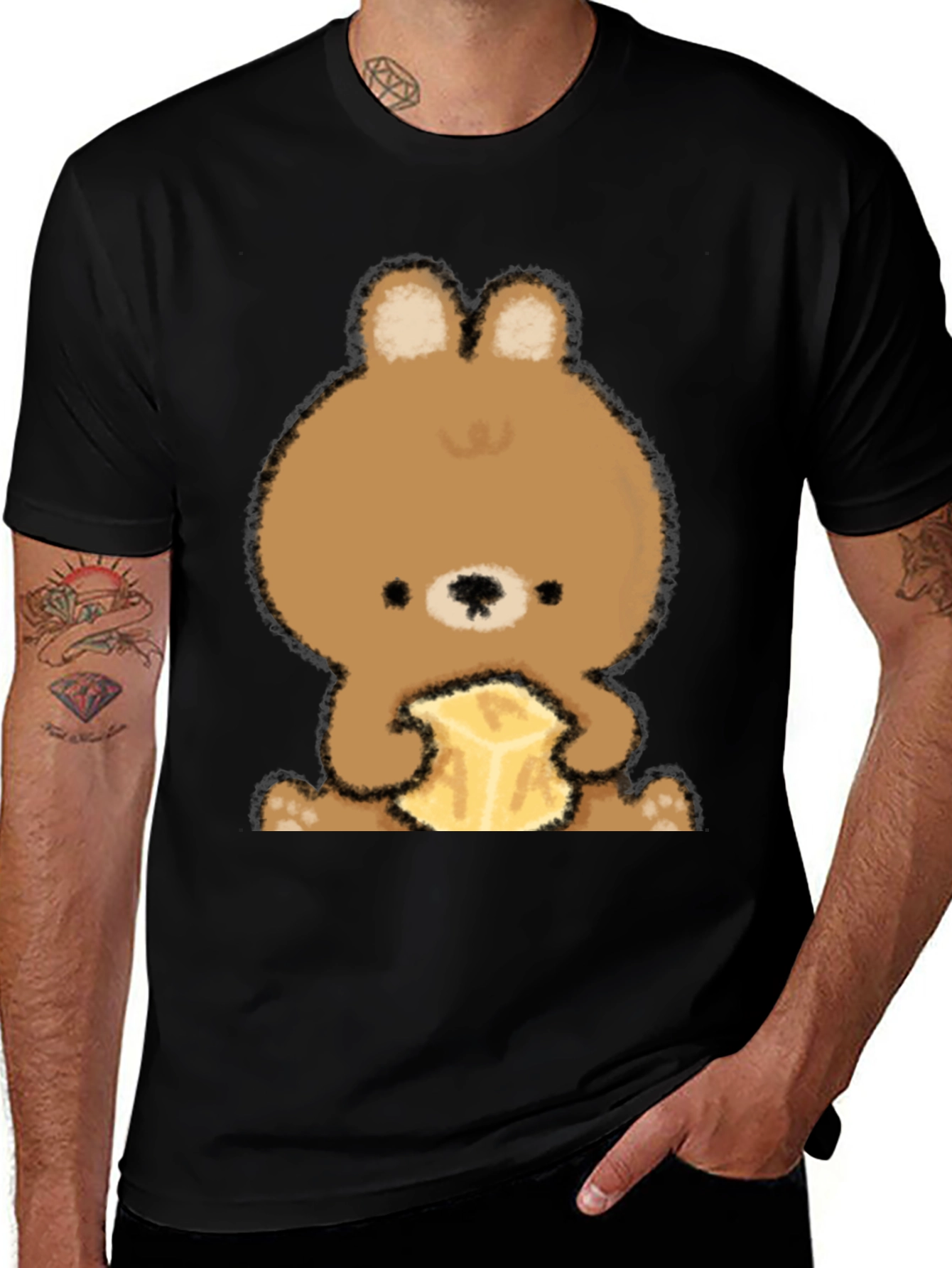 Variant 27 of Cute Bear Eating Butter Graphic Tee - Black