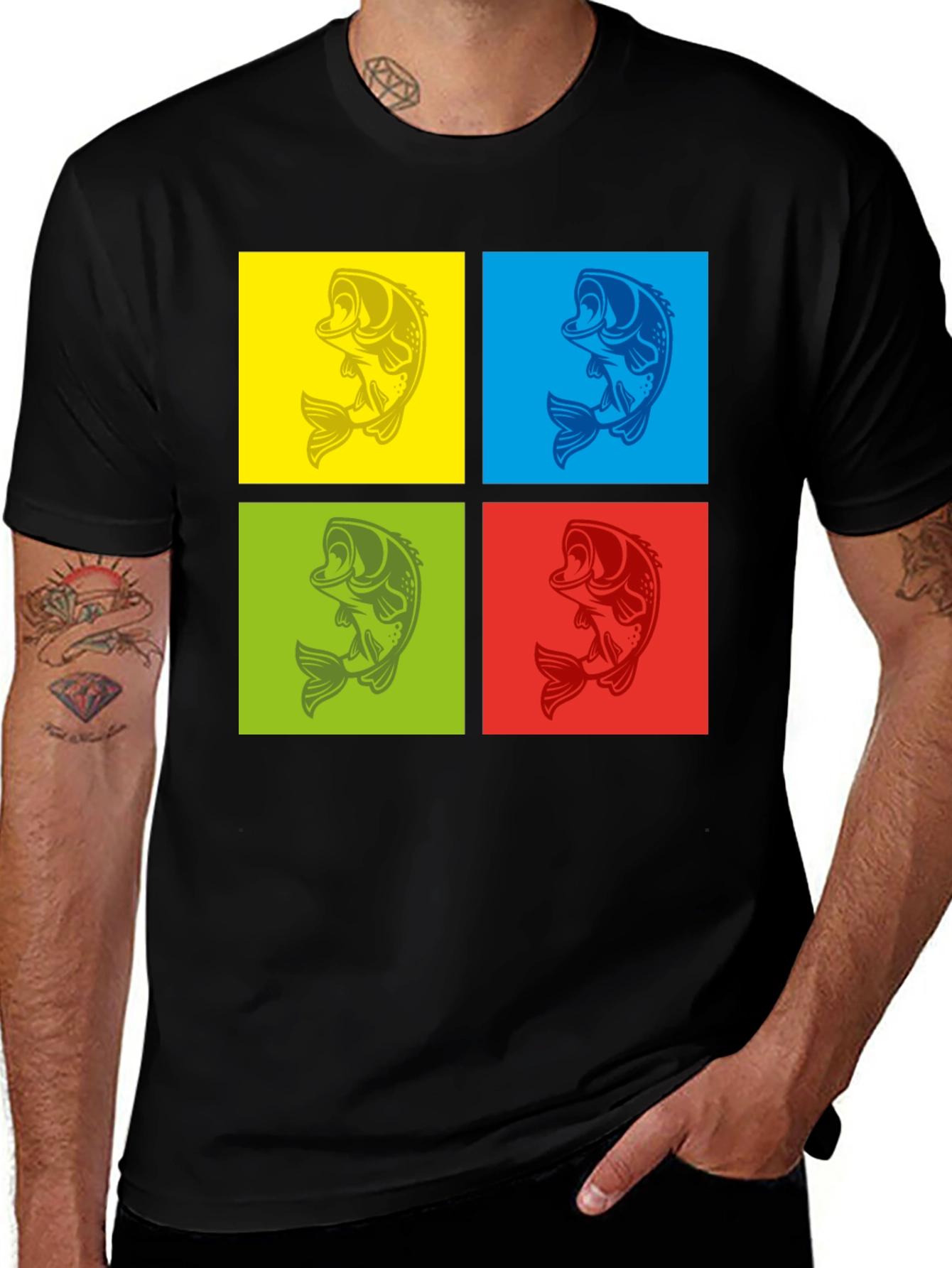 Variant 20 of Pop Art Fish Graphic Black T-Shirt