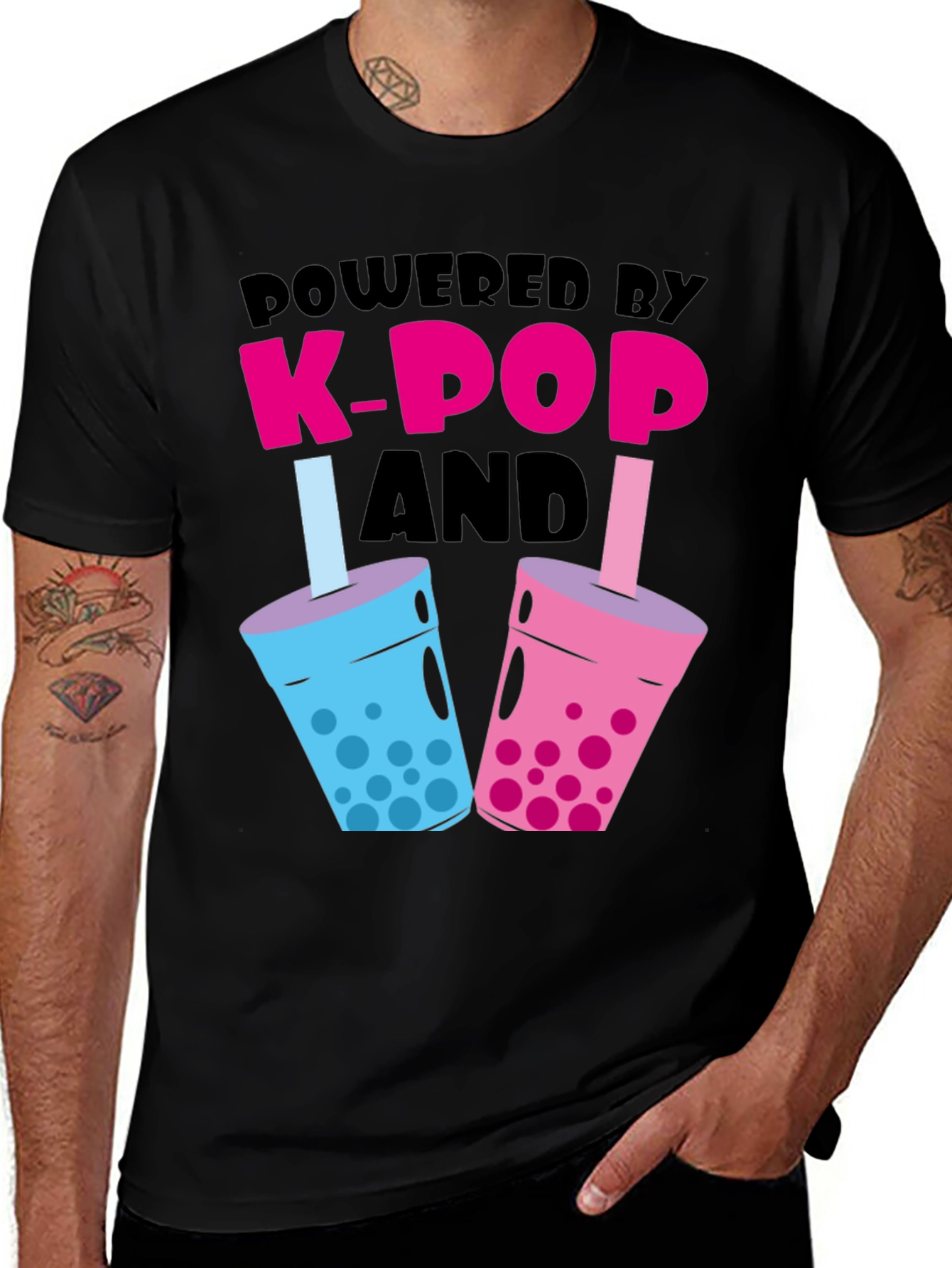 Powered by K-Pop and Boba Black T-Shirt
