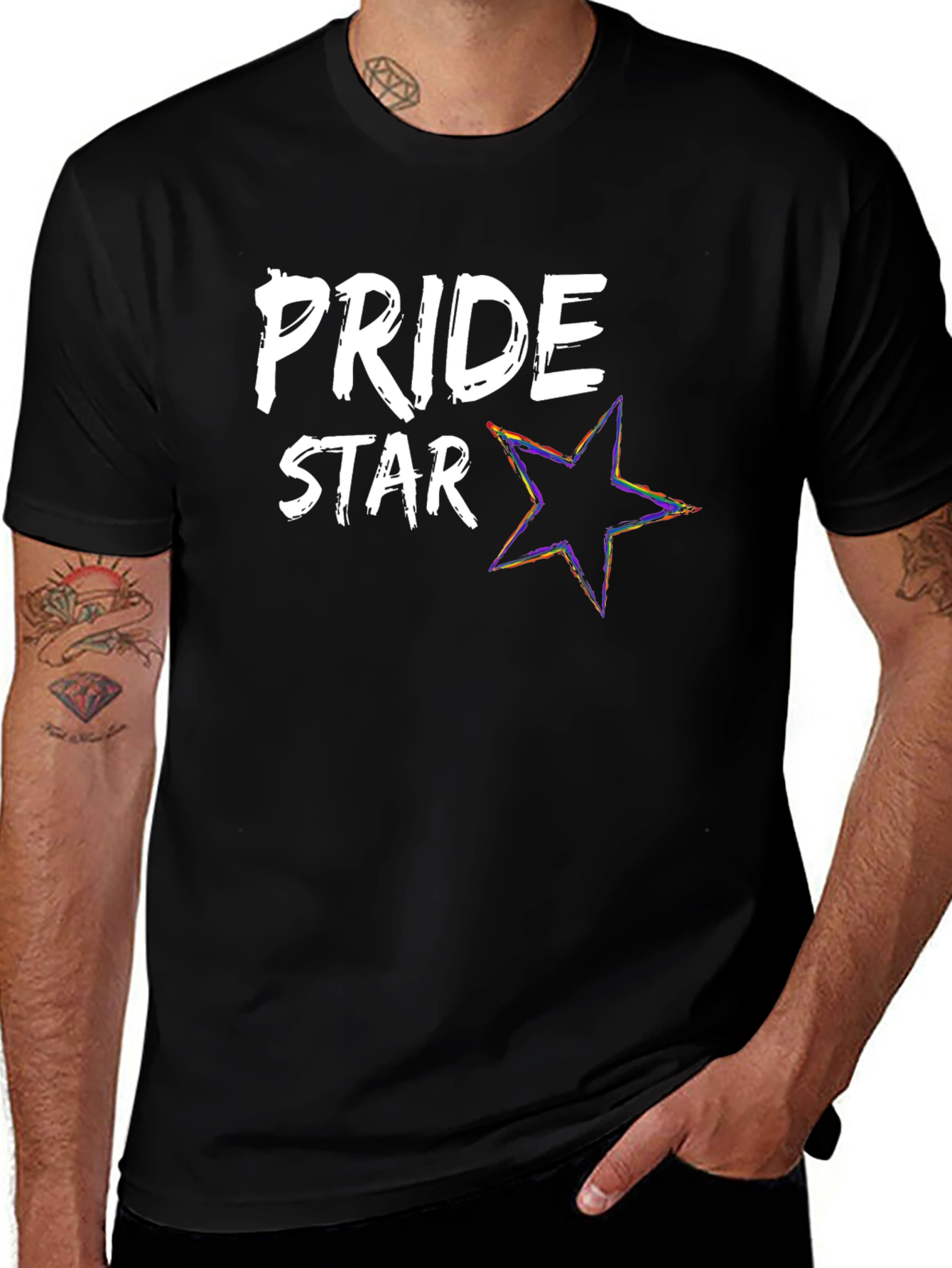 Variant 19 of Pride Star Graphic Tee - Black Cotton Blend