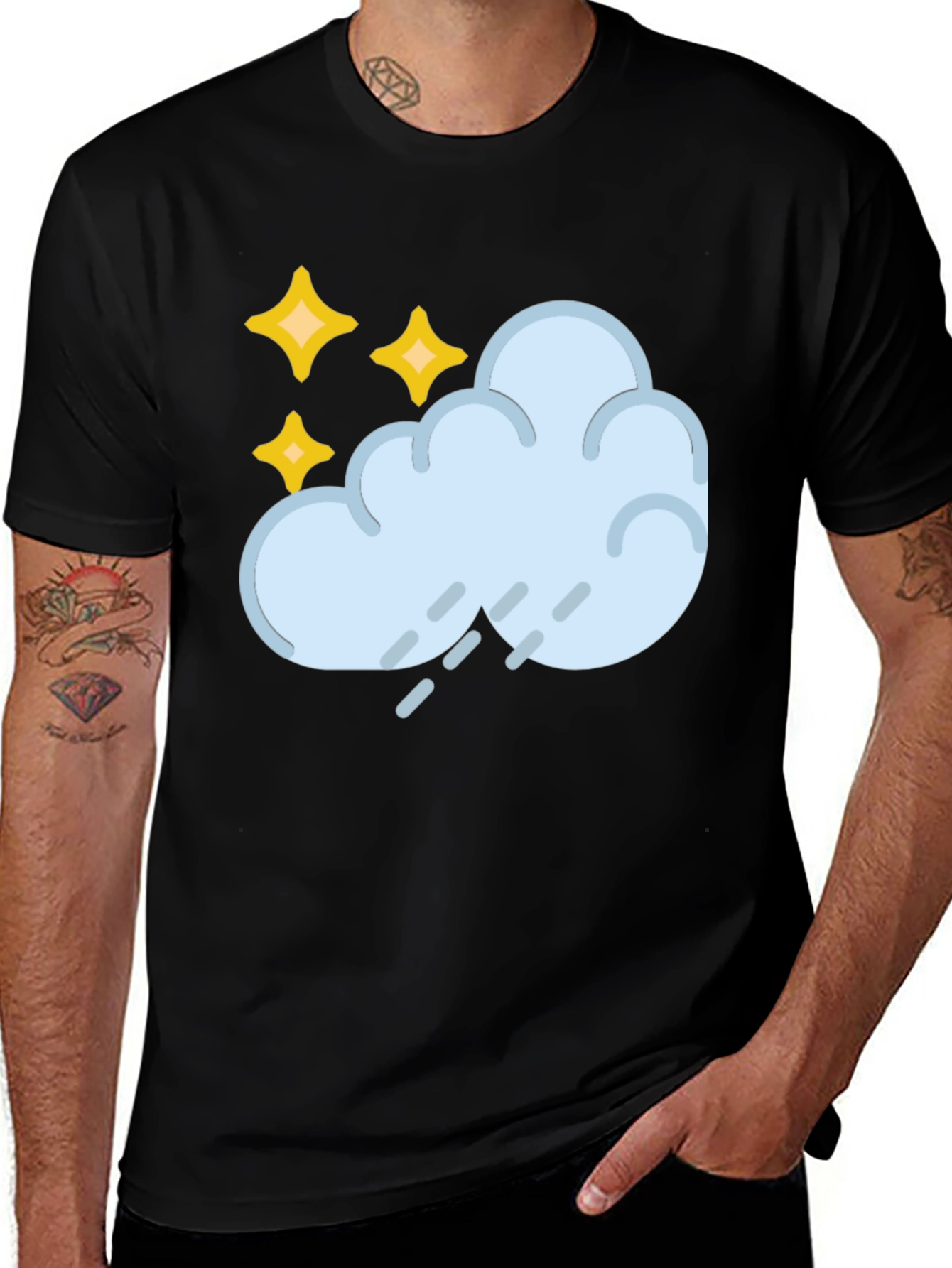 Black Rain Cloud & Stars Graphic Black T-Shirt main image