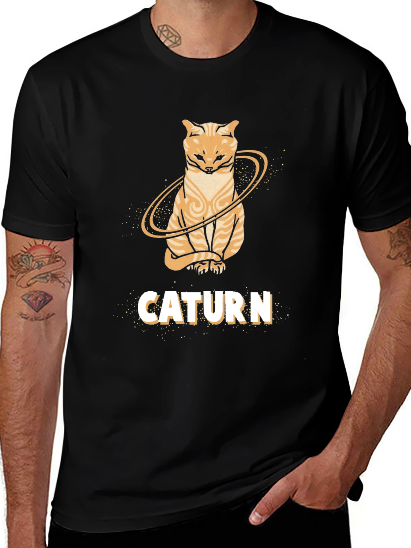 Variant 14 of Caturrn Black T-Shirt - Cat Saturn Pun Tee