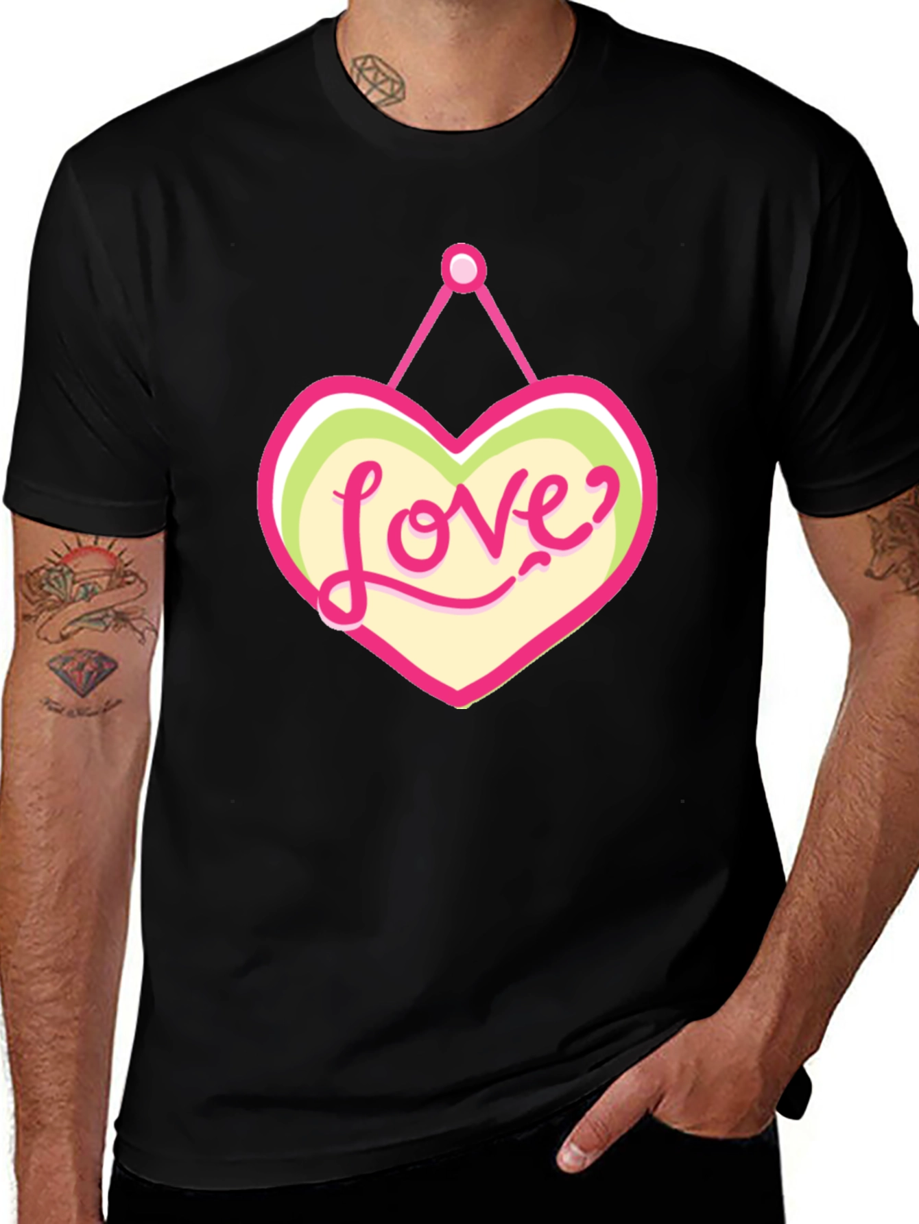 Variant 15 of Love Heart Graphic Tee - Black Cotton Blend Shirt