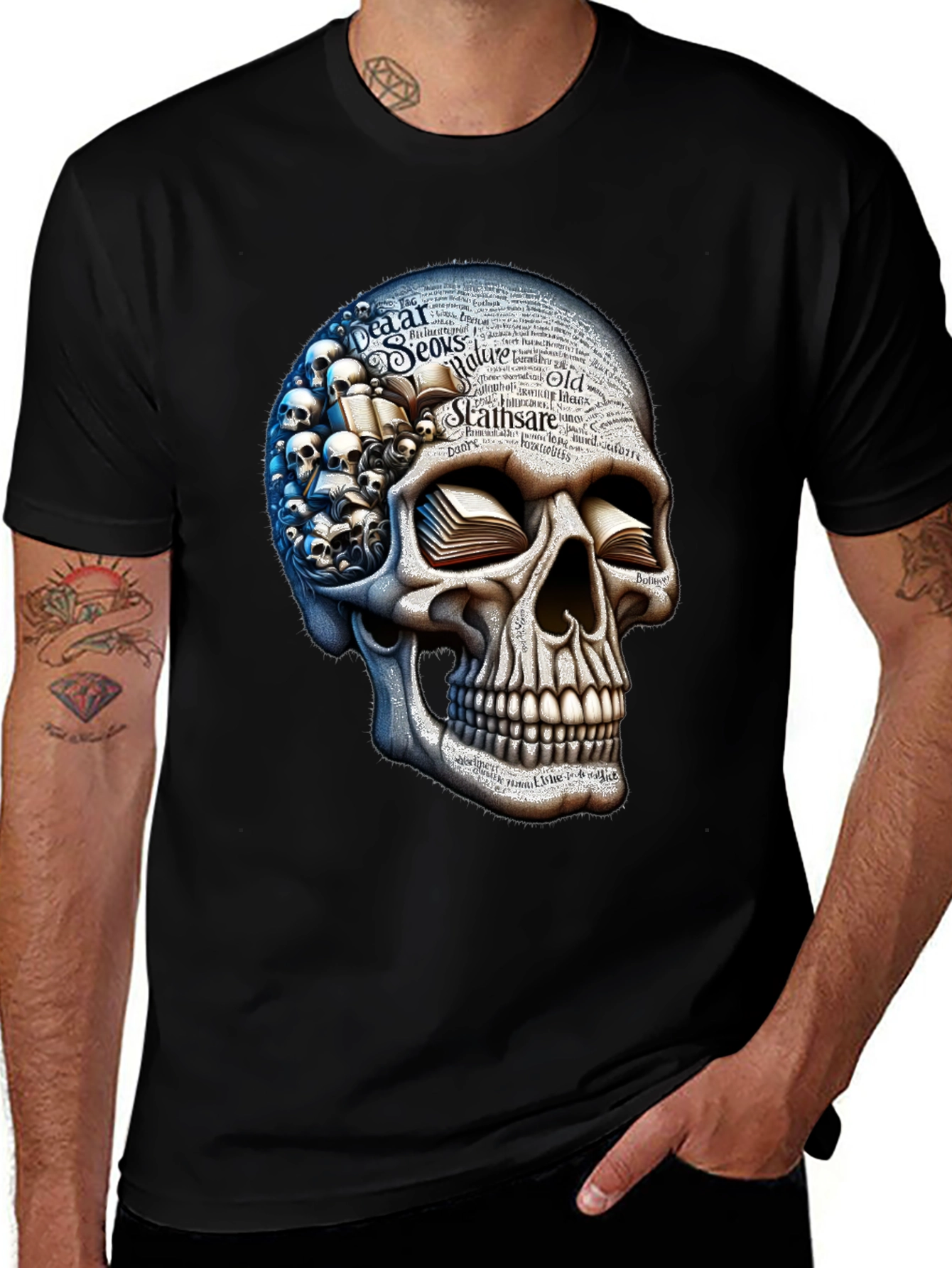 Variant 16 of Skull with Books Graphic T-Shirt