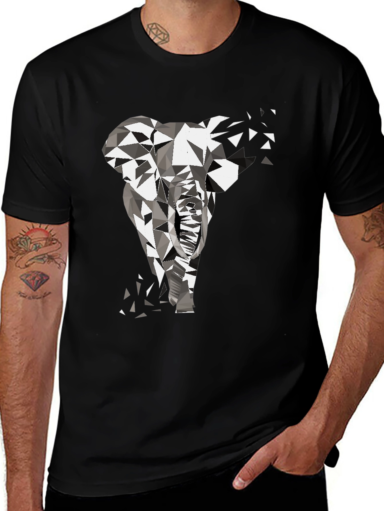 Variant 22 of Geometric Elephant Graphic Tee - Modern Black T-Shirt