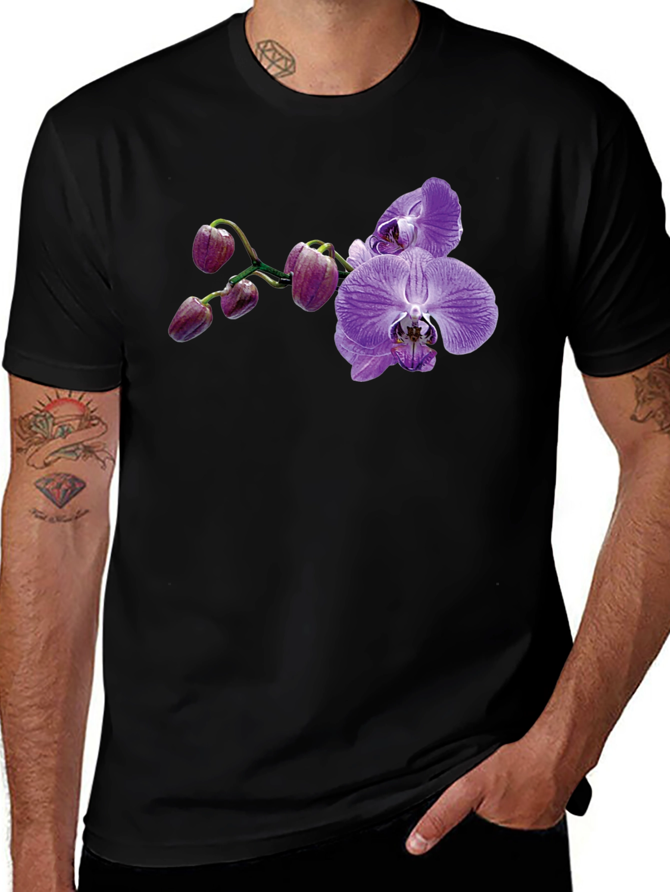 Variant 6 of Orchid Flower Graphic Tee - Black Cotton Blend