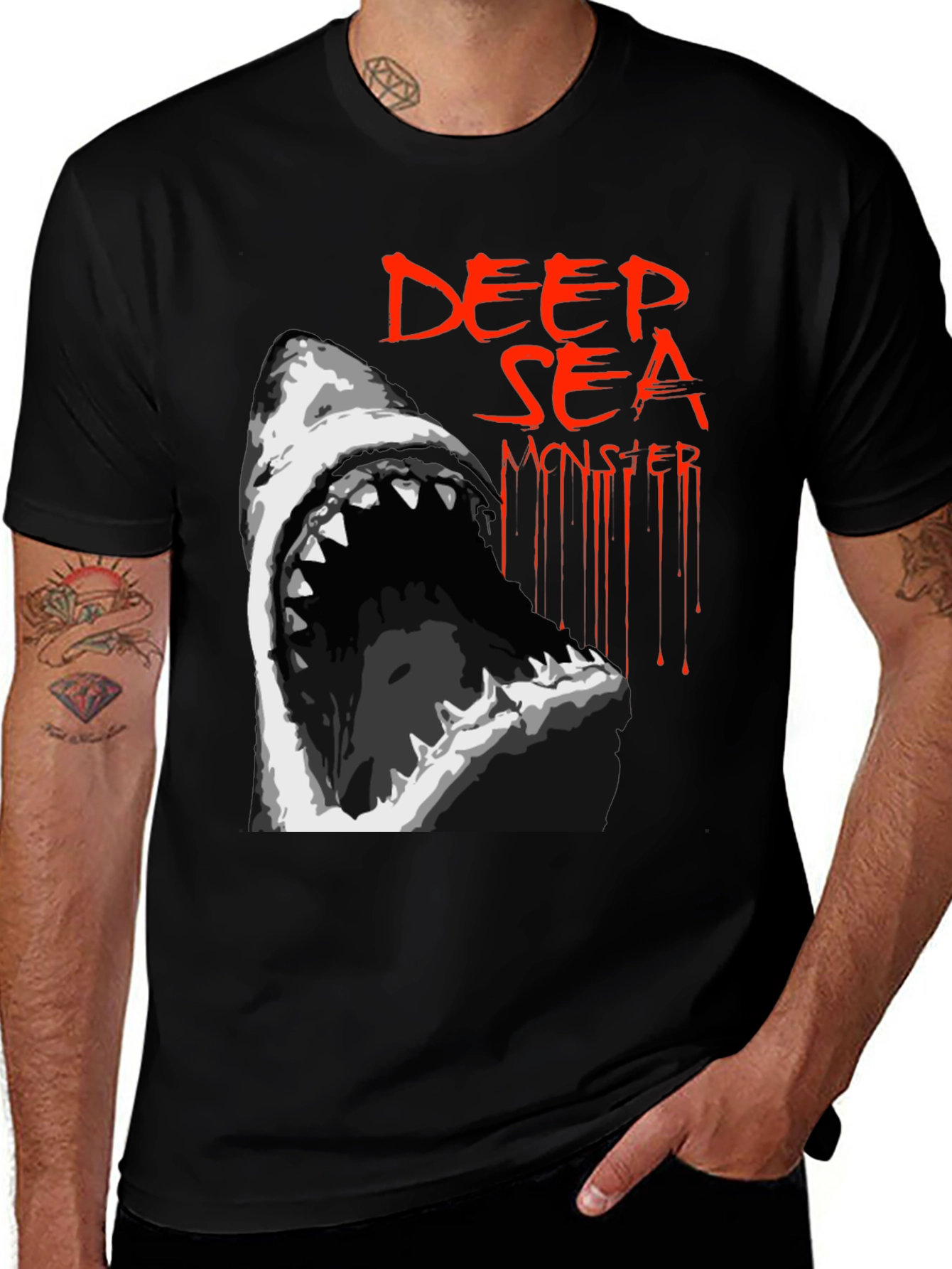 Variant 18 of Deep Sea Monster Graphic Tee - Black