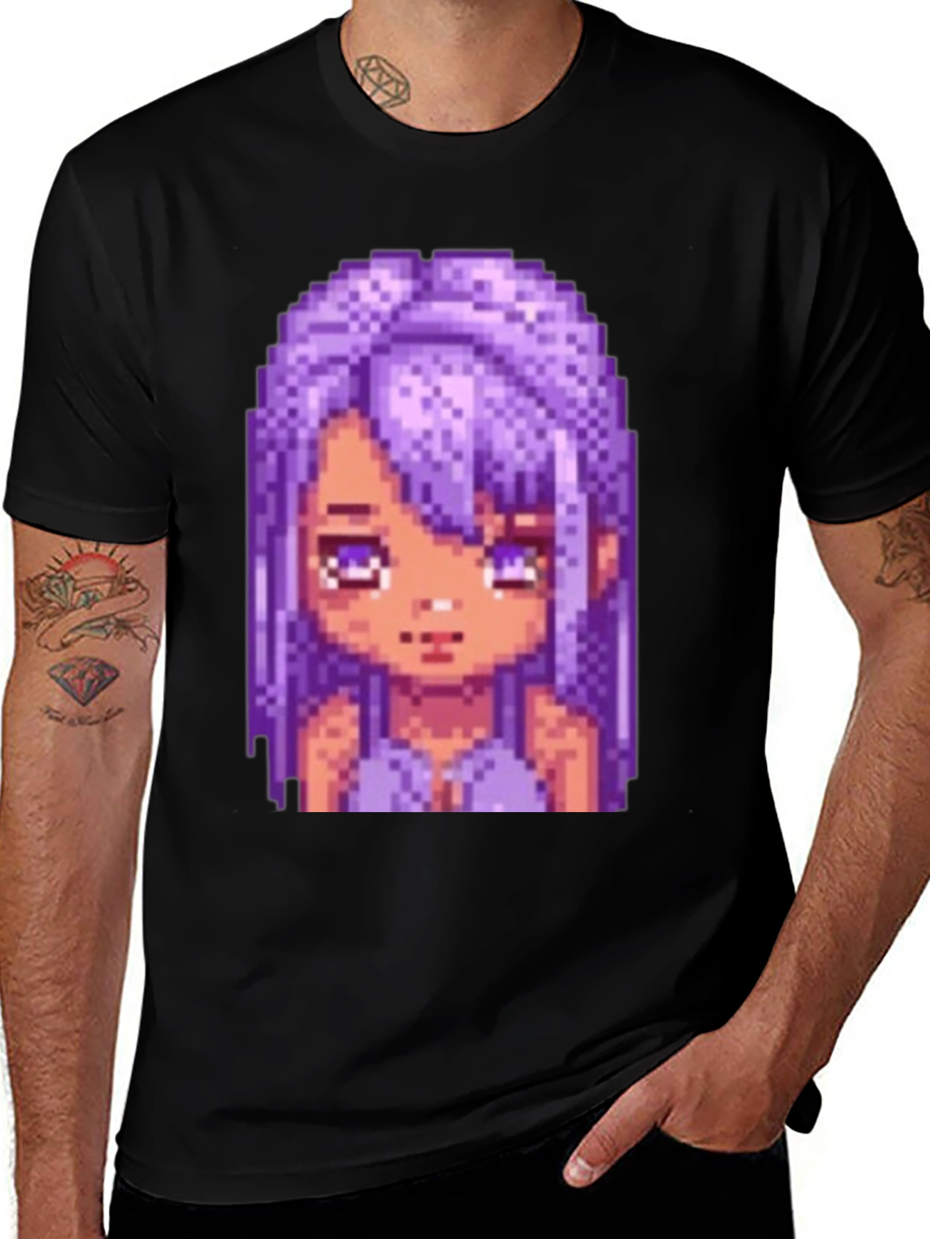 Variant 9 of Pixel Art Girl Black T-Shirt