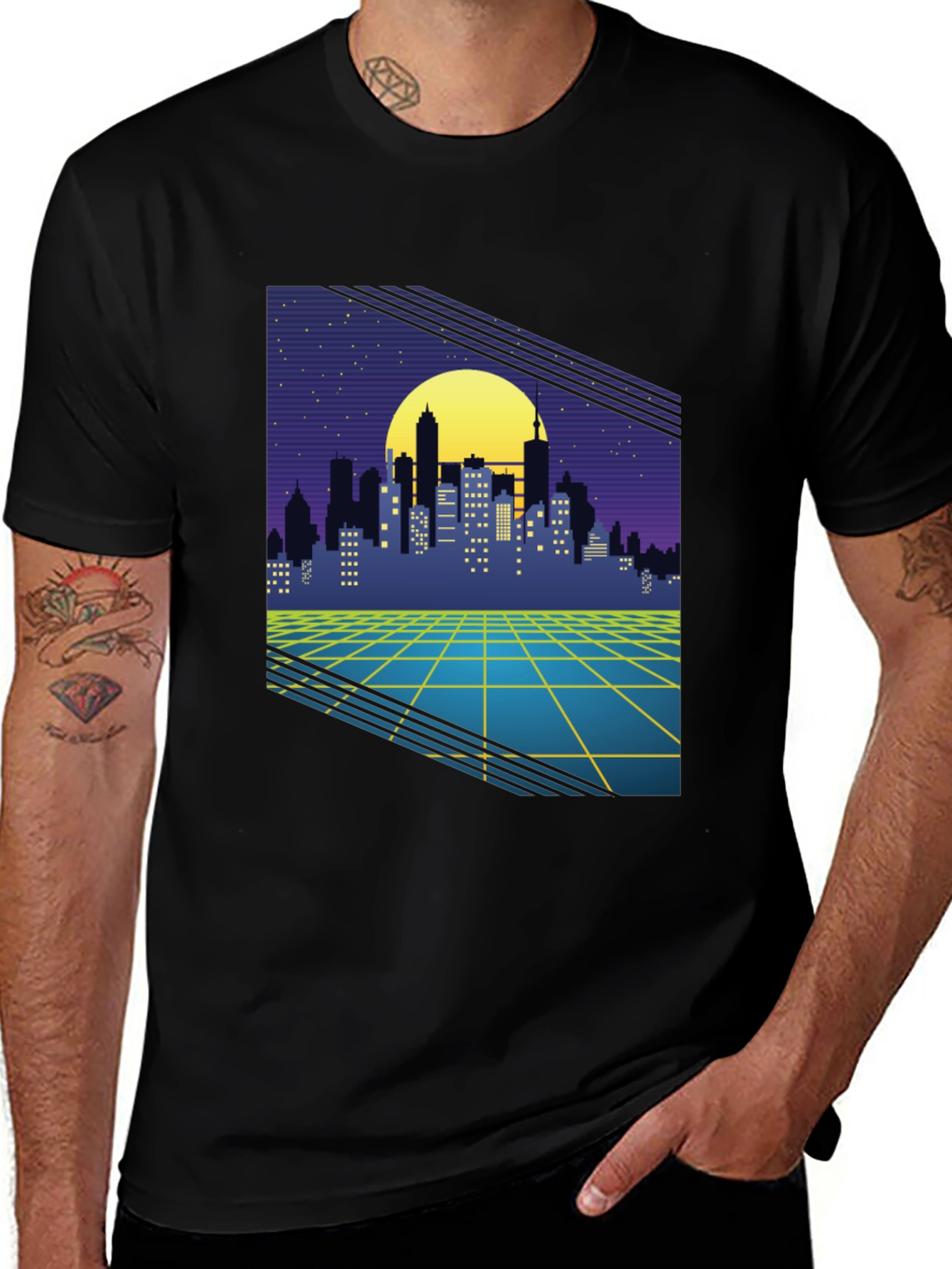 Variant 27 of Retro Cityscape Graphic Tee - Synthwave Style