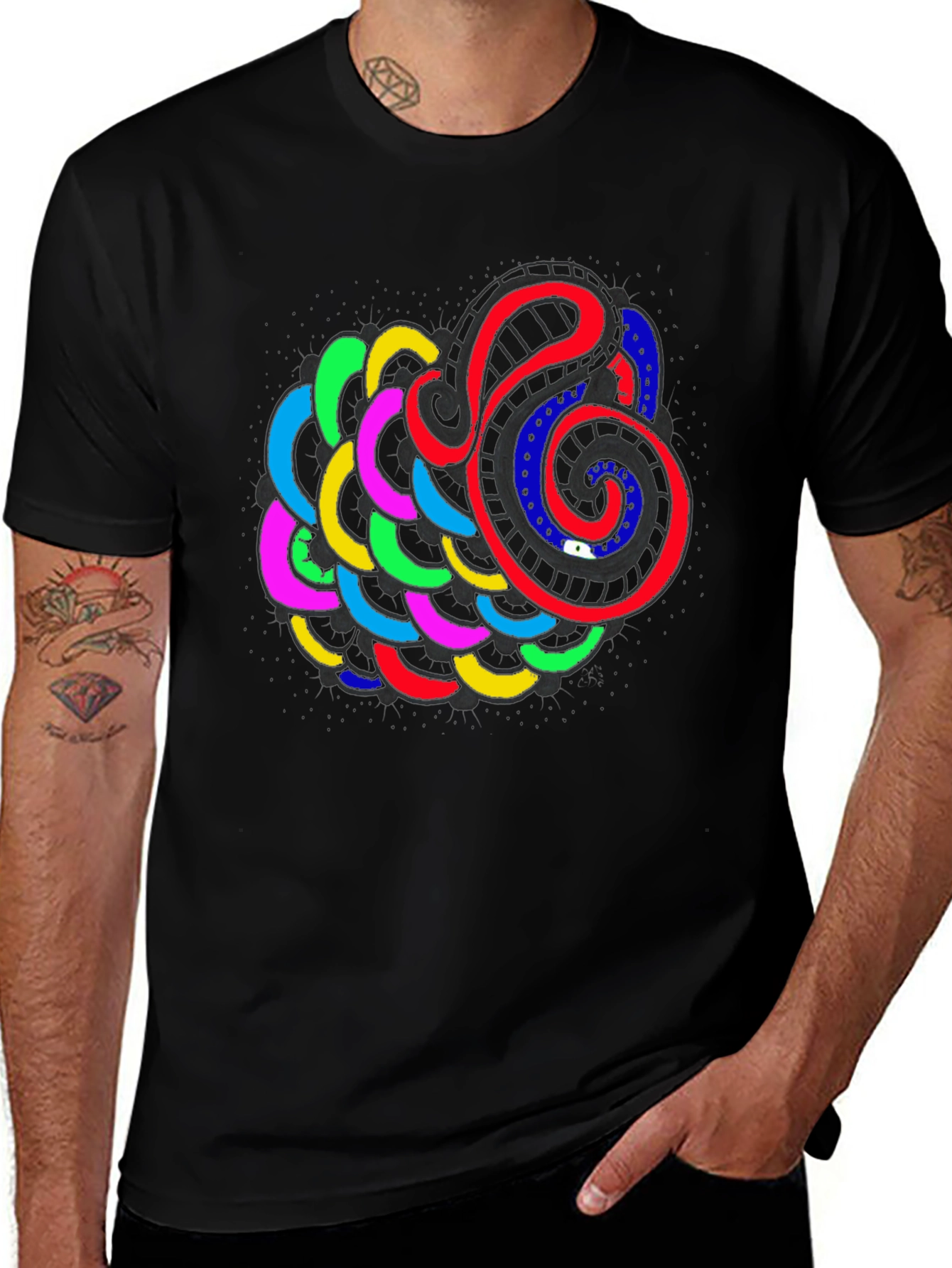 Variant 6 of Abstract Swirl Graphic Black T-Shirt