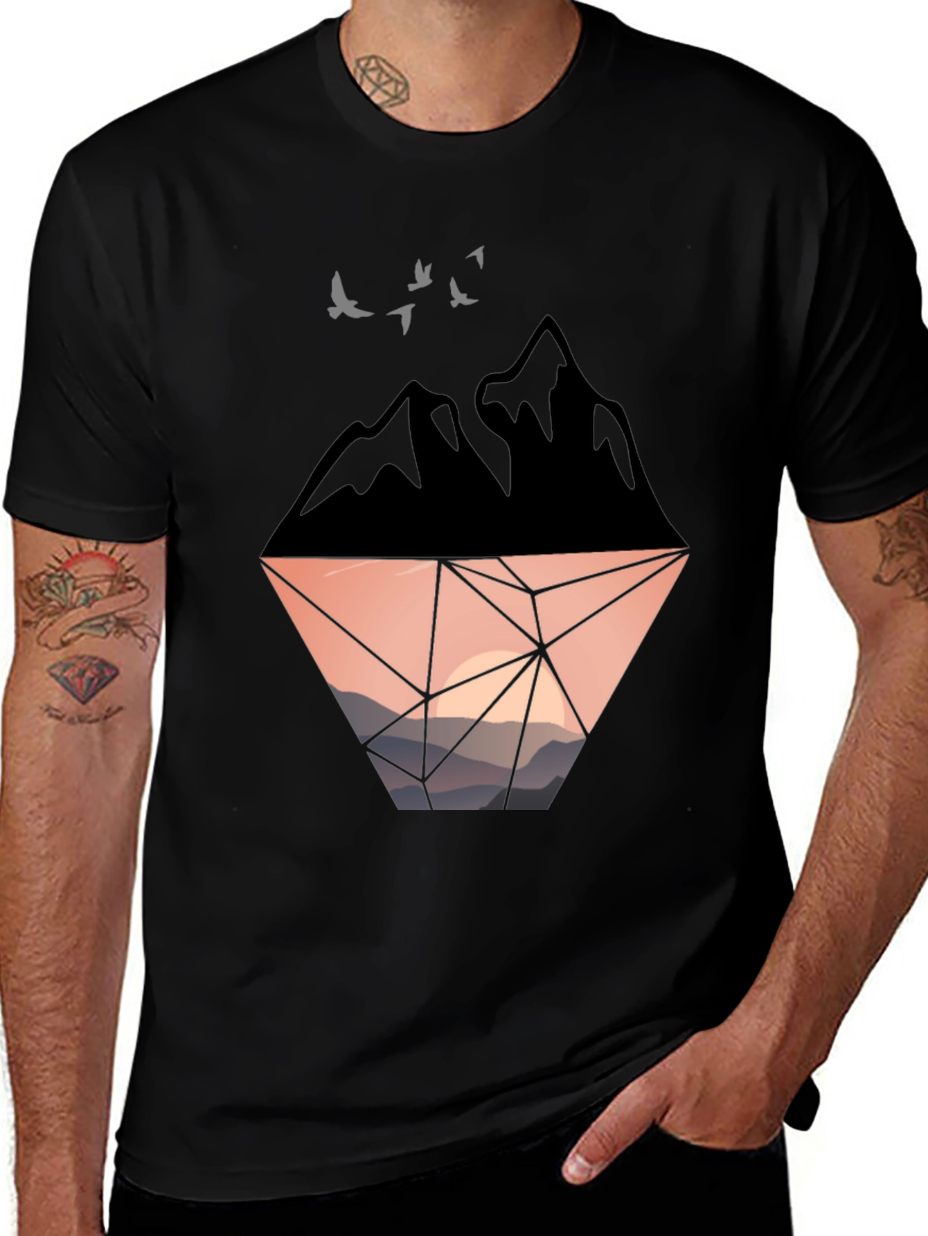 Variant 8 of Geometric Mountain Sunset Graphic T-Shirt
