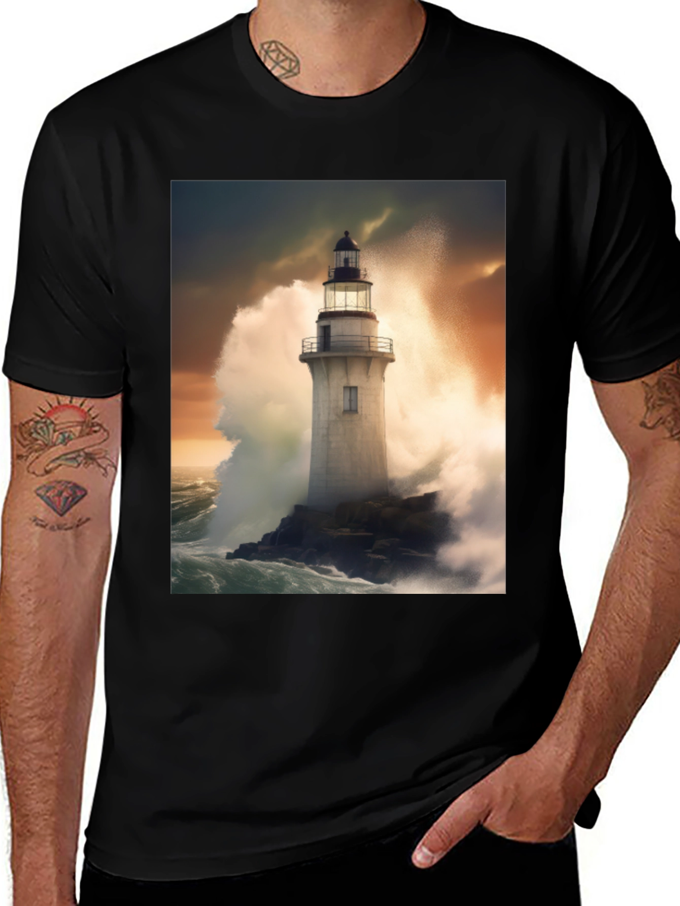 Lighthouse Storm Tee - Coastal Graphic T-Shirt