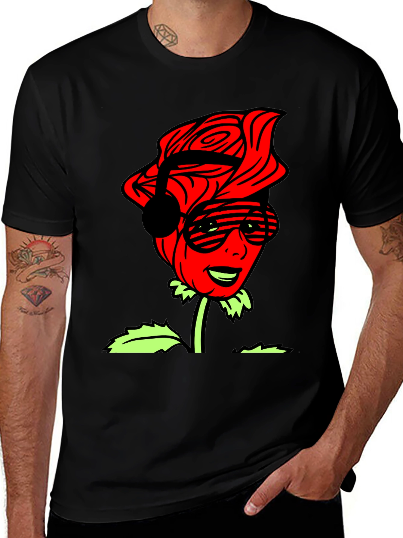Variant 7 of Cool Rose Graphic Tee - Black Casual T-Shirt