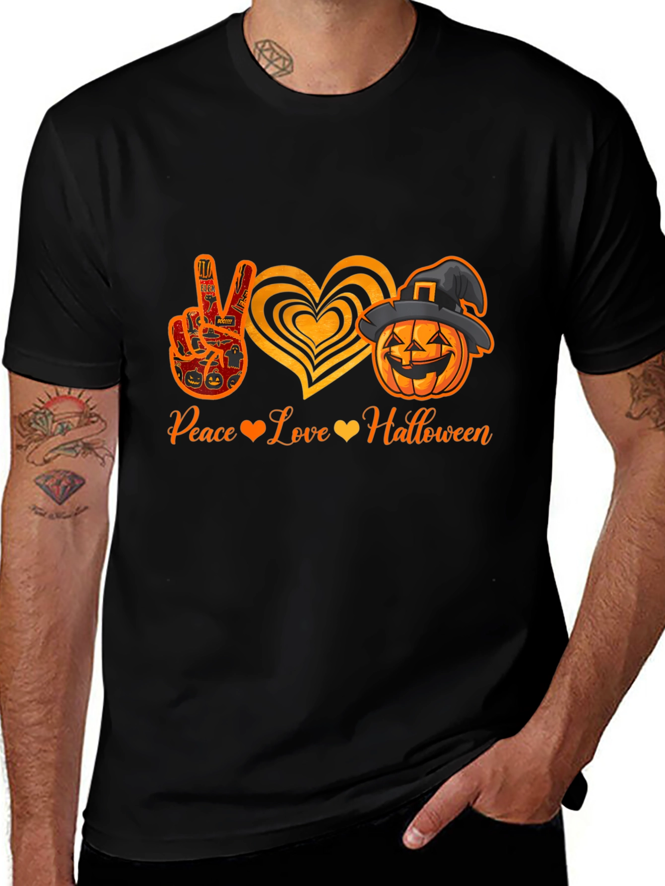 Peace Love Halloween T-Shirt - Pumpkin Design