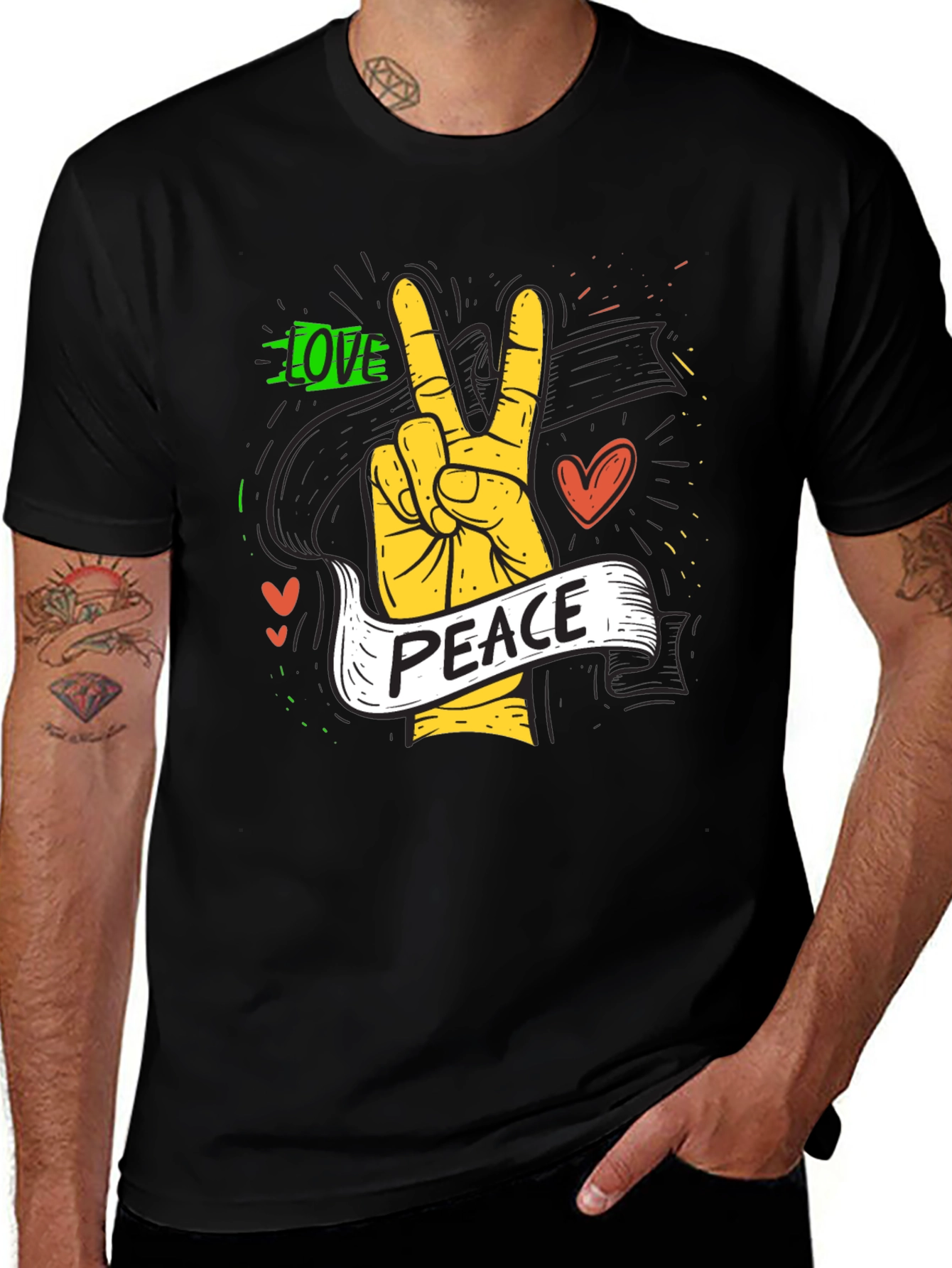 Variant 20 of Love and Peace Graphic Tee - Black