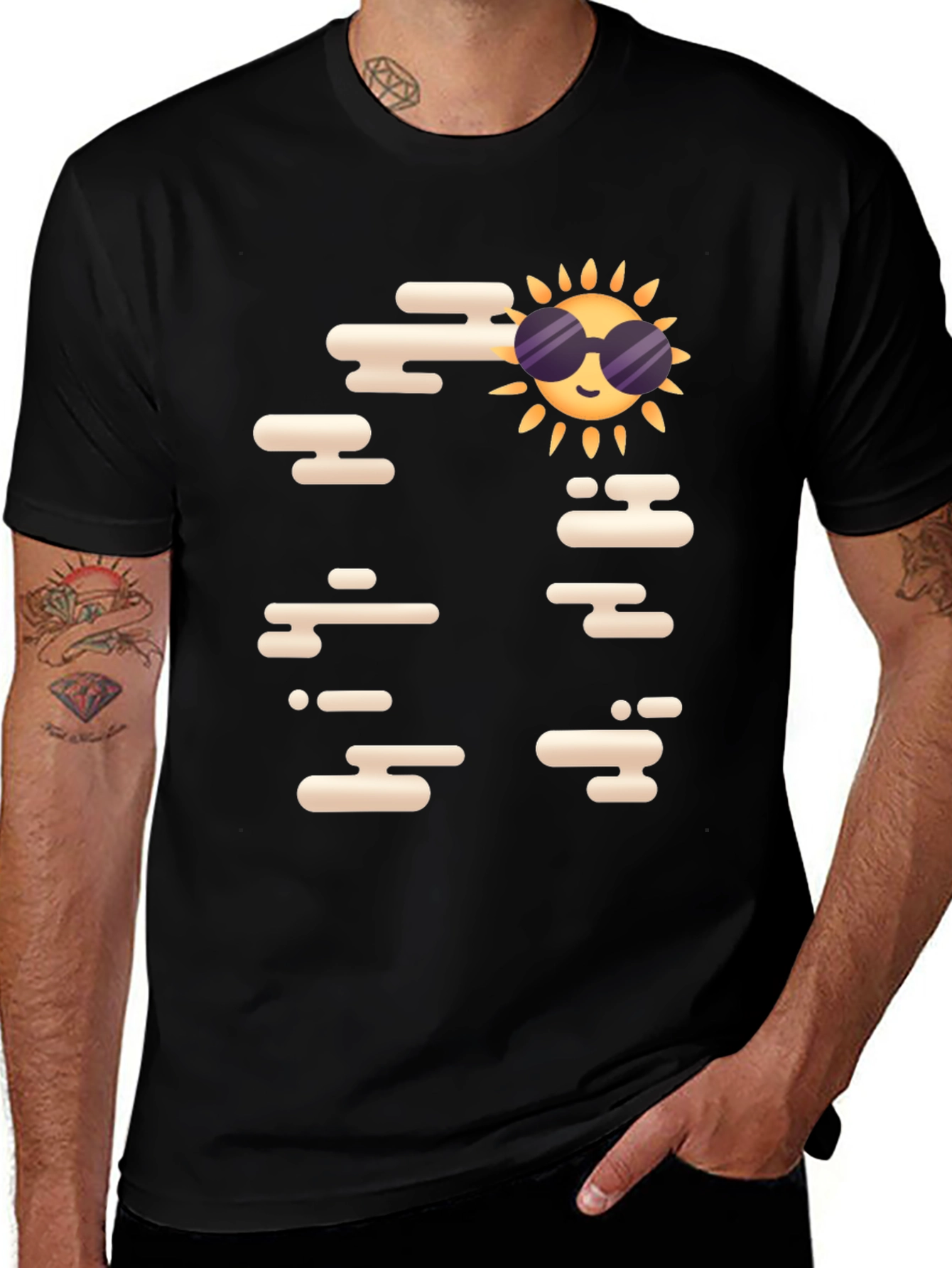 Black Cool Sun Graphic Tee - Black Casual T-Shirt main image