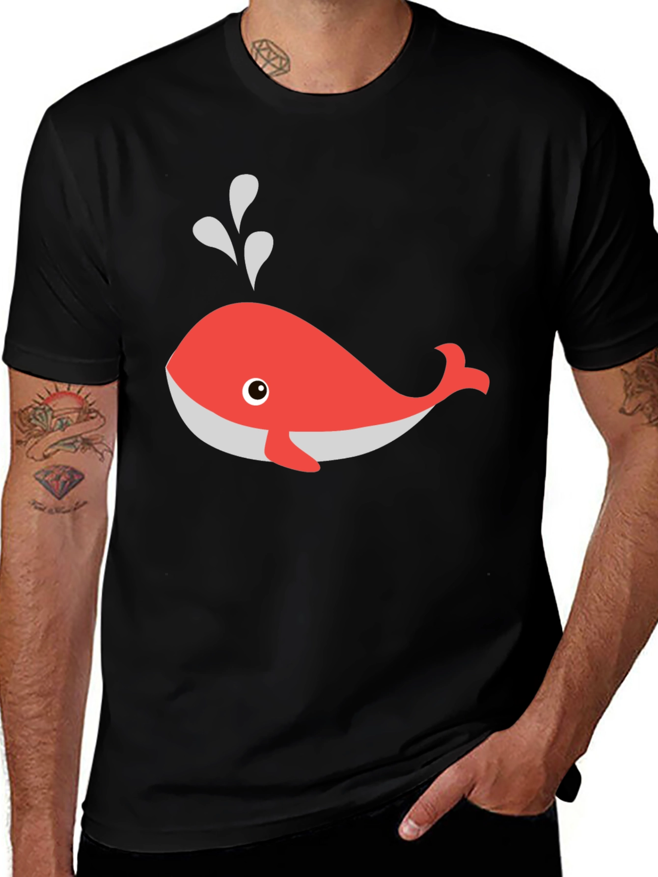 Variant 26 of Whimsical Whale Graphic Tee - Black Cotton Comfort
