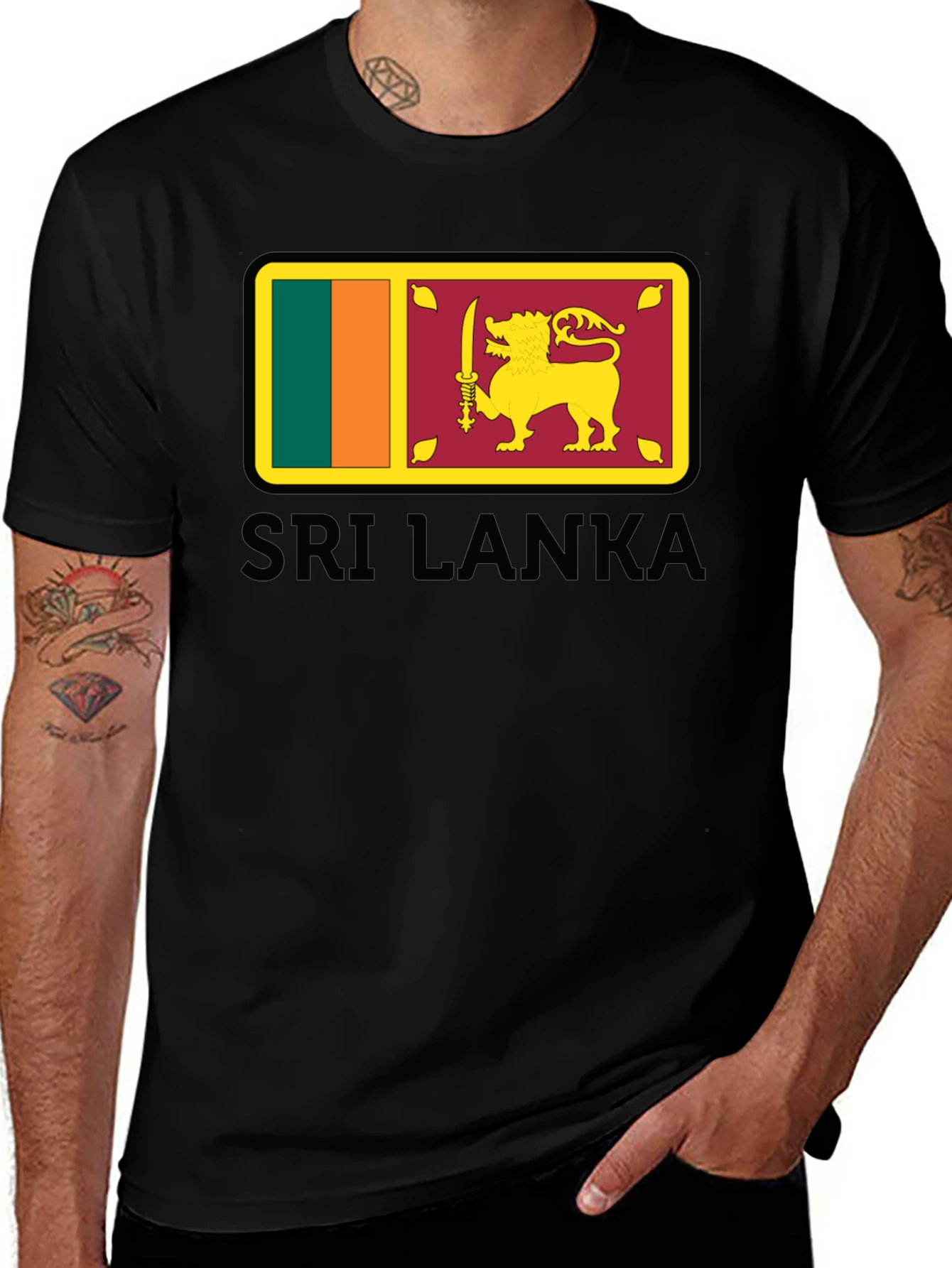 Variant 23 of Sri Lanka Flag Graphic T-Shirt - Black Cotton Tee