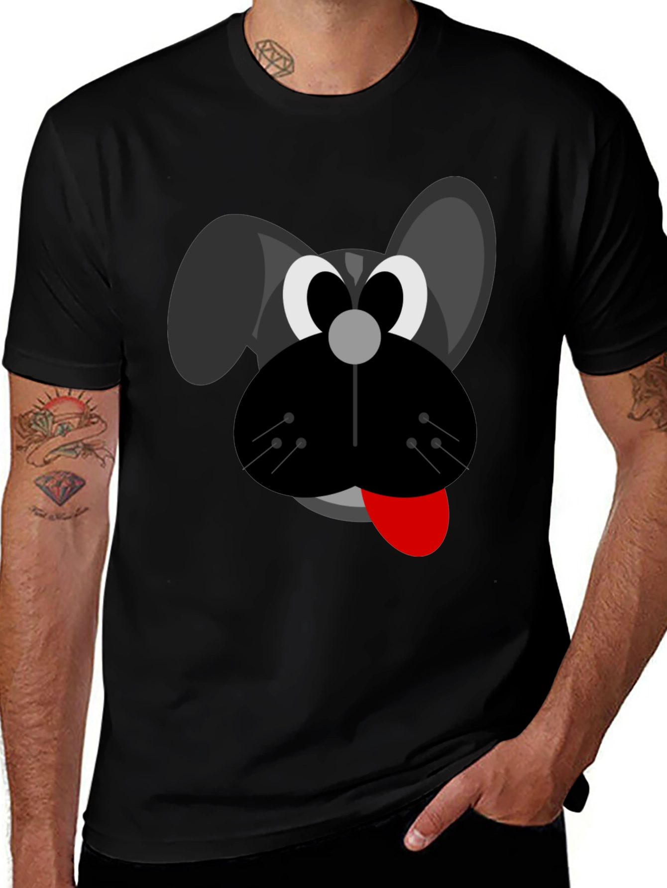 Variant 3 of Cartoon Dog Graphic Tee - Men's Black T-Shirt