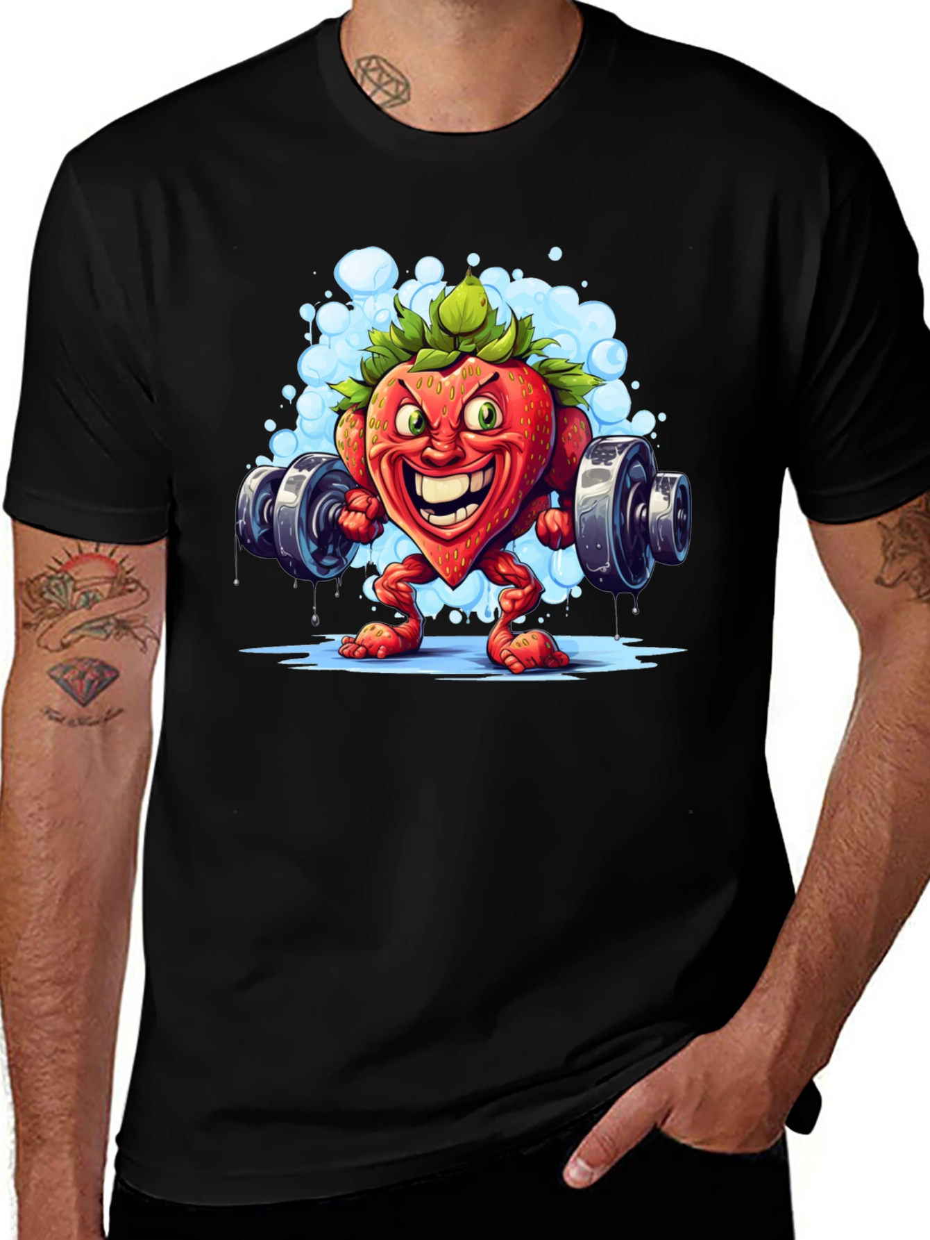 Strawberry Bodybuilder T-Shirt - Cartoon Fruit Gym Tee